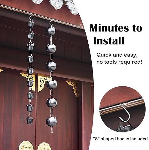 Miniatura 4 de EliteBloom Aluminum Rain Chains for Gutter, Rain Water Catching System Decoration, 2.4M 2.6M 3M Rain Chimes Rain Catcher Chain, Easy