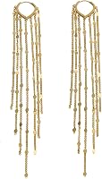 ASOQOLA Long Gold Tassel Dangle Earrings for Women - 925 Sterling Silver Posts, Hypoallergenic Chandelier Drops for Prom & Parties