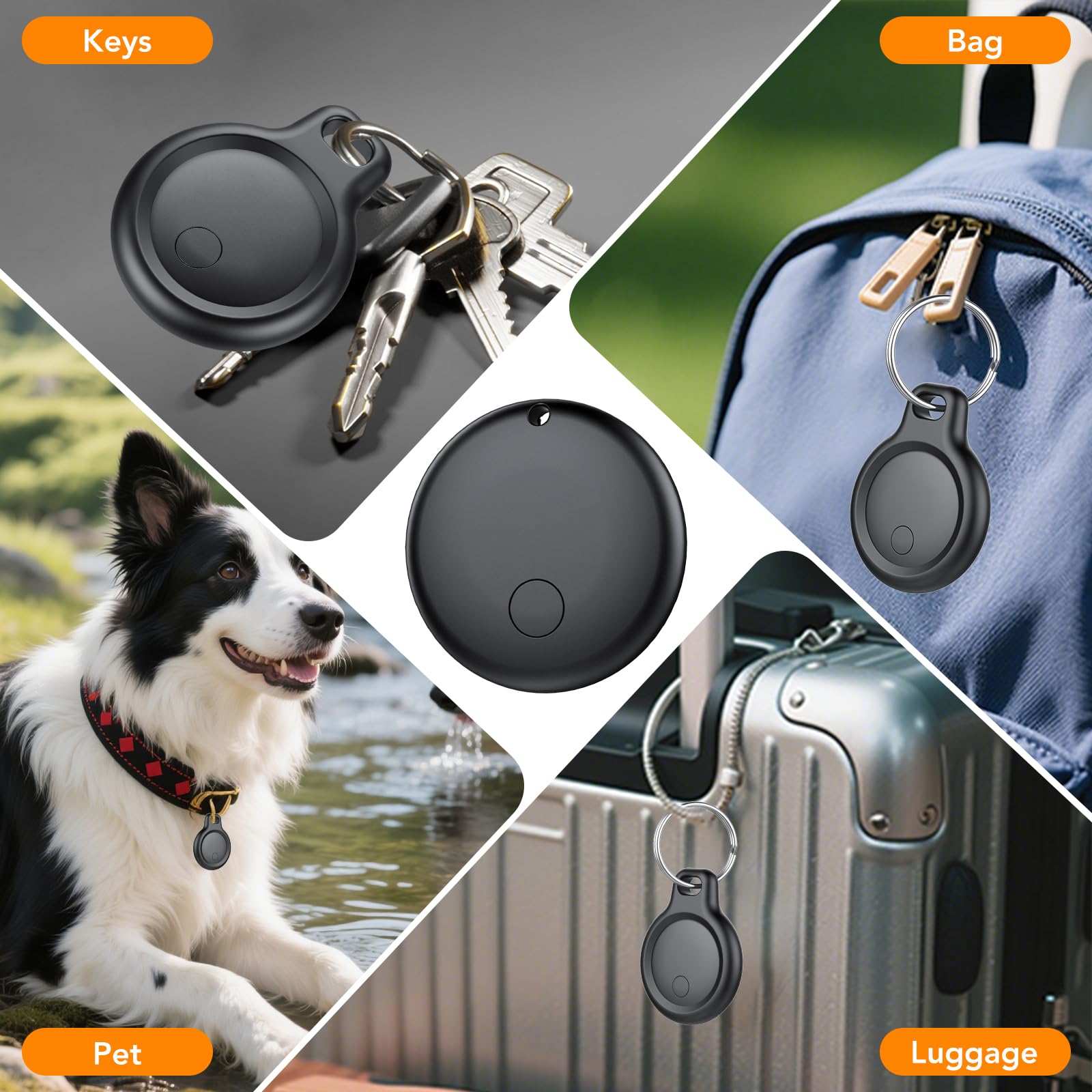 Android Smart Tag, Tracker con Google's Find Hub (Solo Android), IP68 Impermeabile, Bluetooth Localizzatore con Custodia Protettiva, Trova Oggetti per Chiavi/Bagagli/Portafogli, 4 Nero