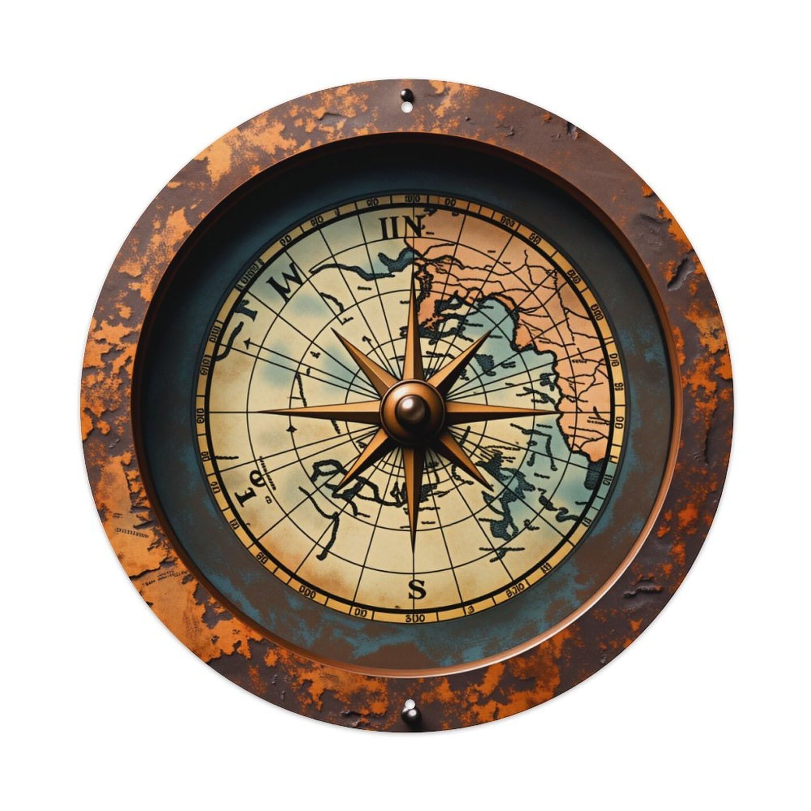 Vintage Compass Map Design Pattern Vintage Round Tin Sign Retro Metal Wall Decor Metal Poster, Home Bar Garage Farmhouse Cafe Wall Art Decoration 8x8Inches