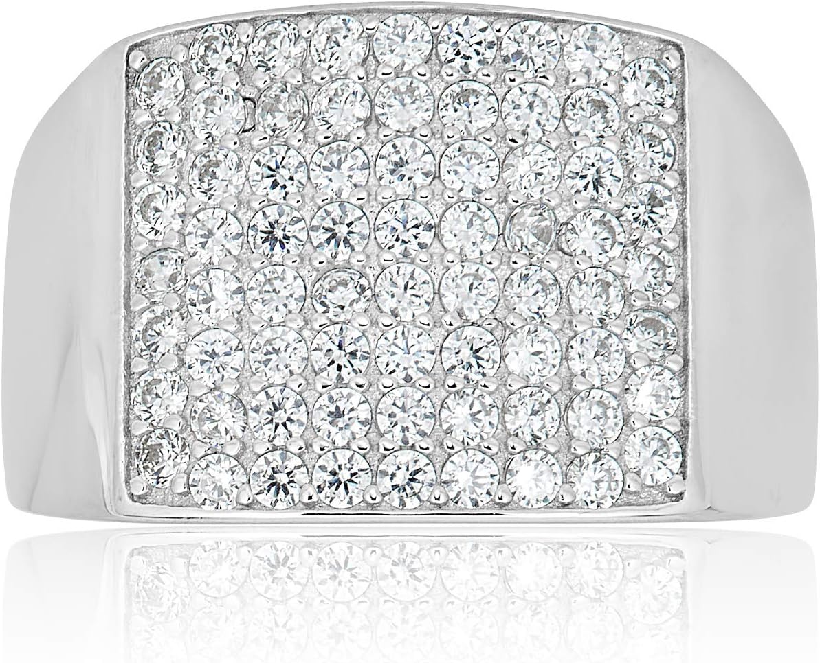 AVORA 925 Sterling Silver Simulated Diamond CZ Men's Square Cluster Ring