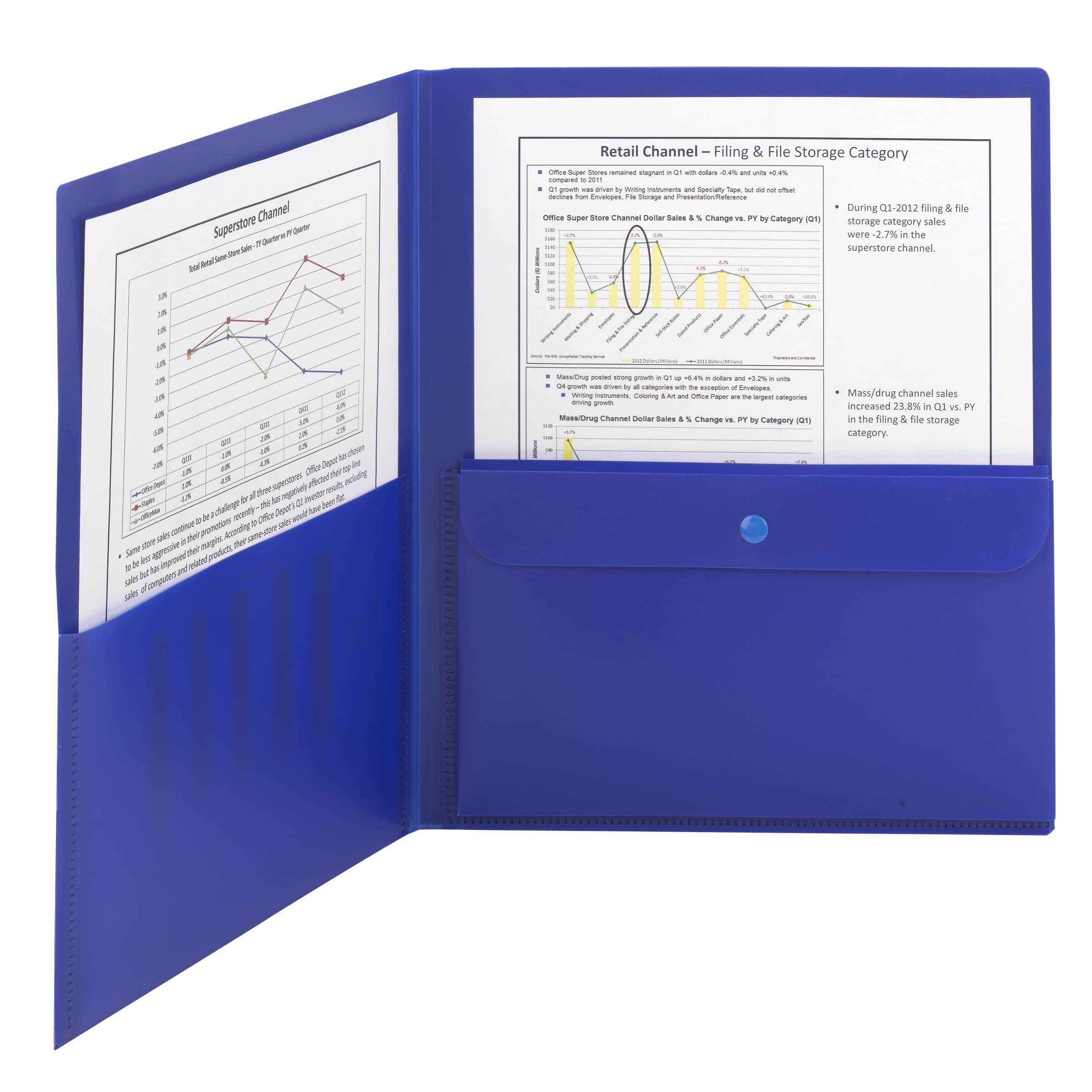 Smead Poly Two-Pocket Folder with Security Pocket, Letter Size, Dark Blue, 5 Per Pack (87701) - Image 4