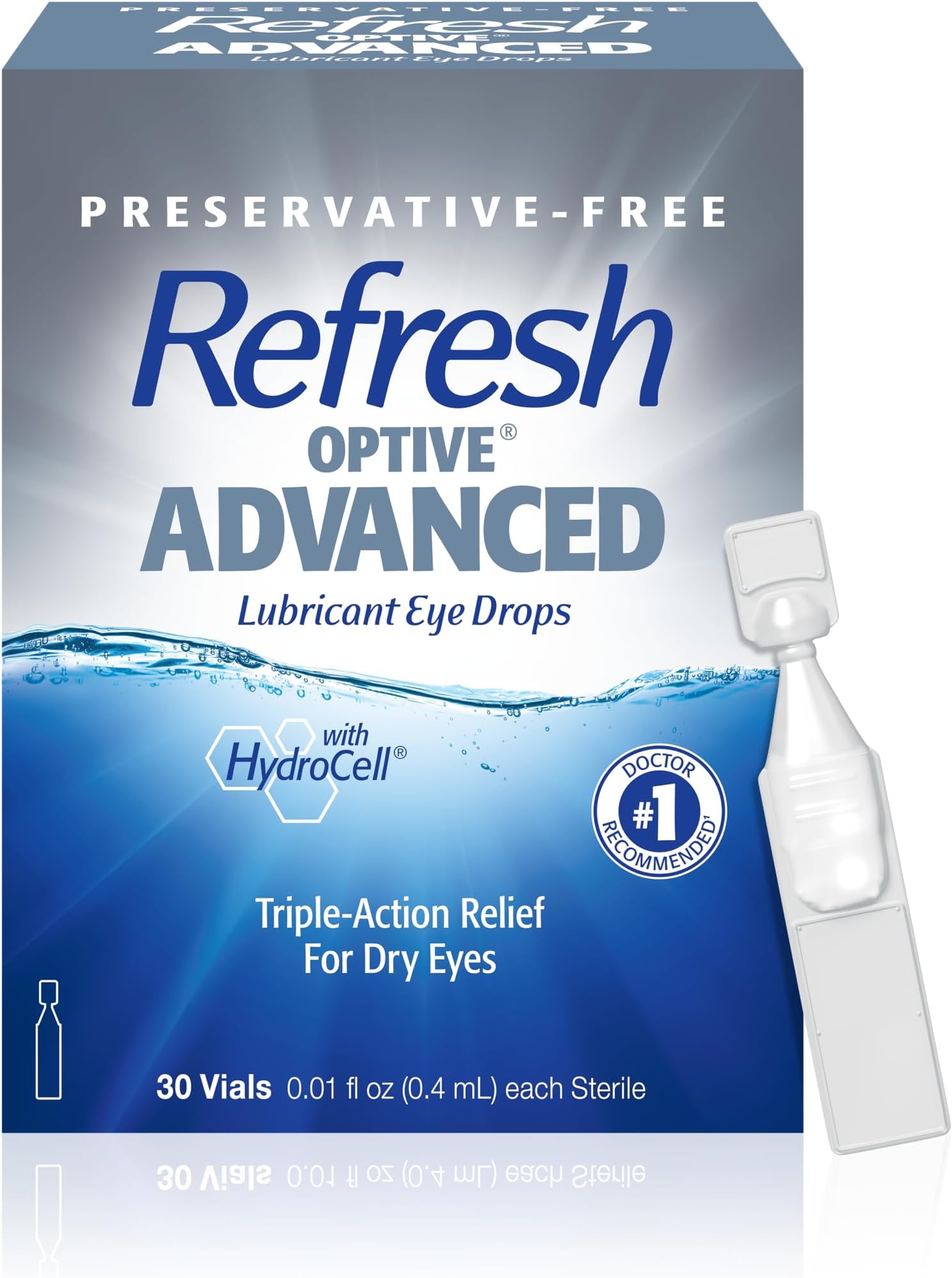 Optive Advanced Lubricant Eye Drops For Dry Eyes, Preservative-Free, 0.01 Fl Oz Single-Use Containers, 30 Count