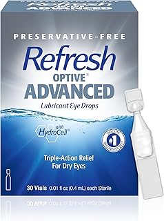 Refresh Optive Advanced Lubricant Eye Drops For Dry Eyes, Preservative-Free, 0.01 Fl Oz Single-Use Containers, 30 Count