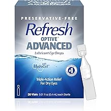 Refresh Optive Advanced Lubricant Eye Drops For Dry Eyes, Preservative-Free, 0.01 Fl Oz Single-Use Containers, 30 Count