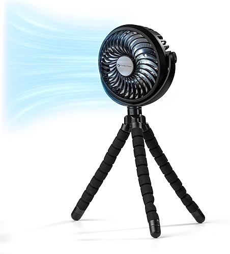 Comfort Zone Ventilador portátil para cochecito – Ventilador de clip con batería recargable con trípode flexible de 360° y luz LED – Enfriamiento de