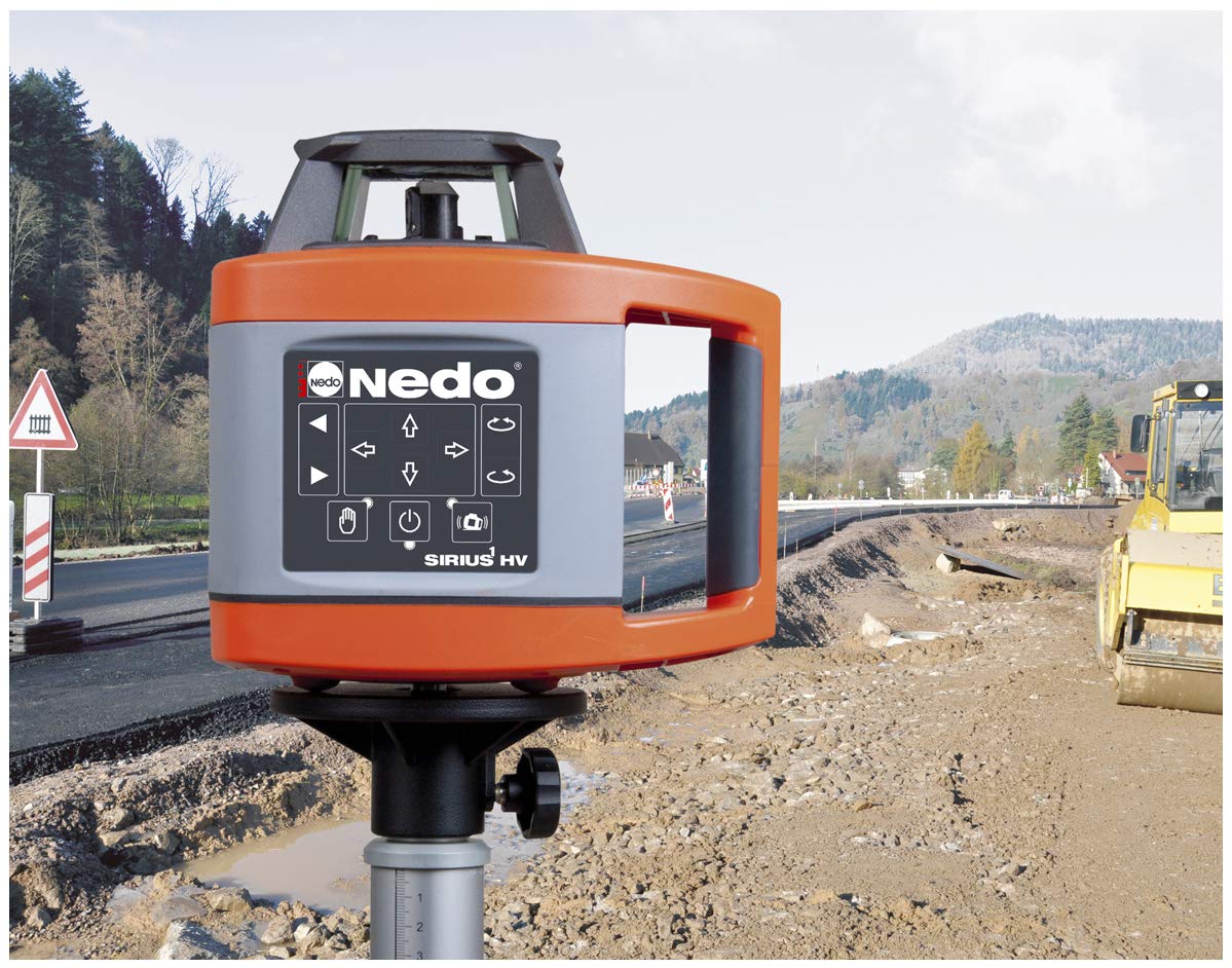 Nedo SIRIUS 1 HV - Livella laser a rotazione orizzontale e verticale con cavalletto a manovella Nedo e set di tappetini flessibili, laser di livellamento con Acceptor 2 Digital e clip, classe laser 2