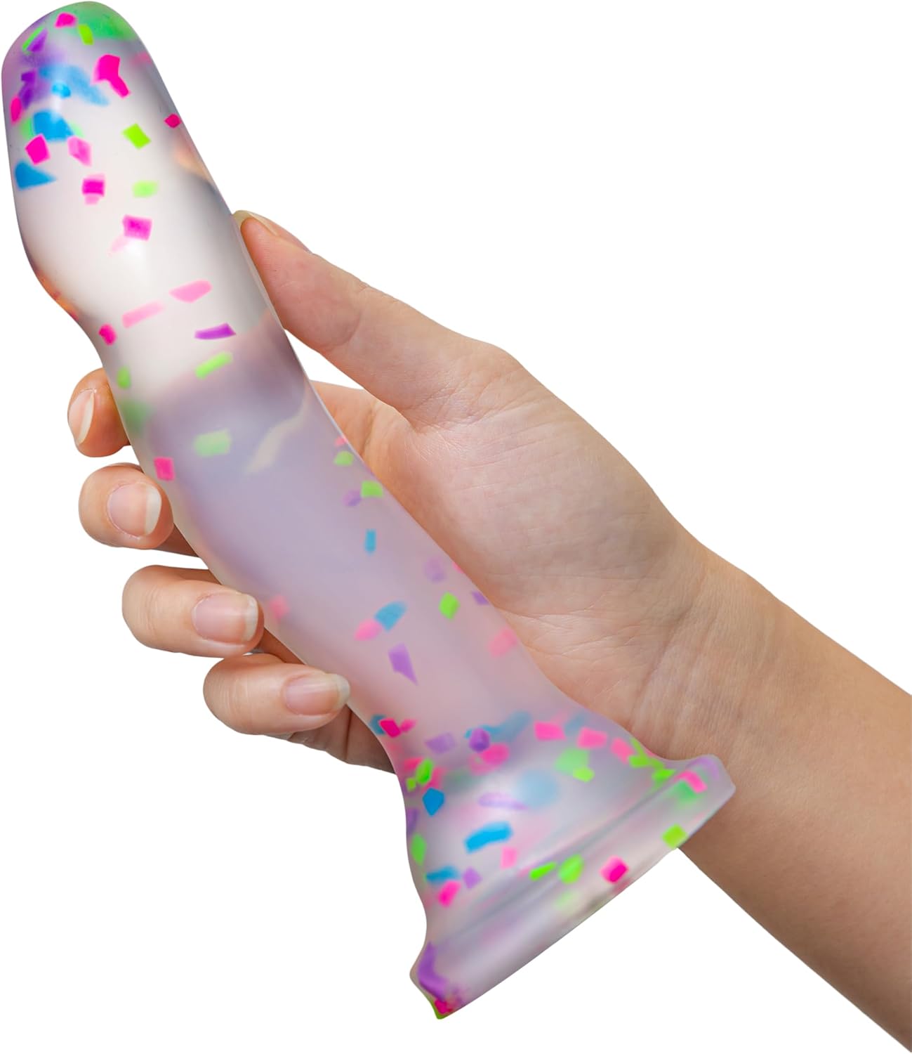 Blush Neo Elite Hanky-Panky 7.5" Glow in The Dark Silicone Dildo, Lifelike Clear Cock w/Fun Confetti, Suction Cup, Harness Compatible, Adult Sex Toy for G- & P-Spot Stimulation Women, Men, Couples