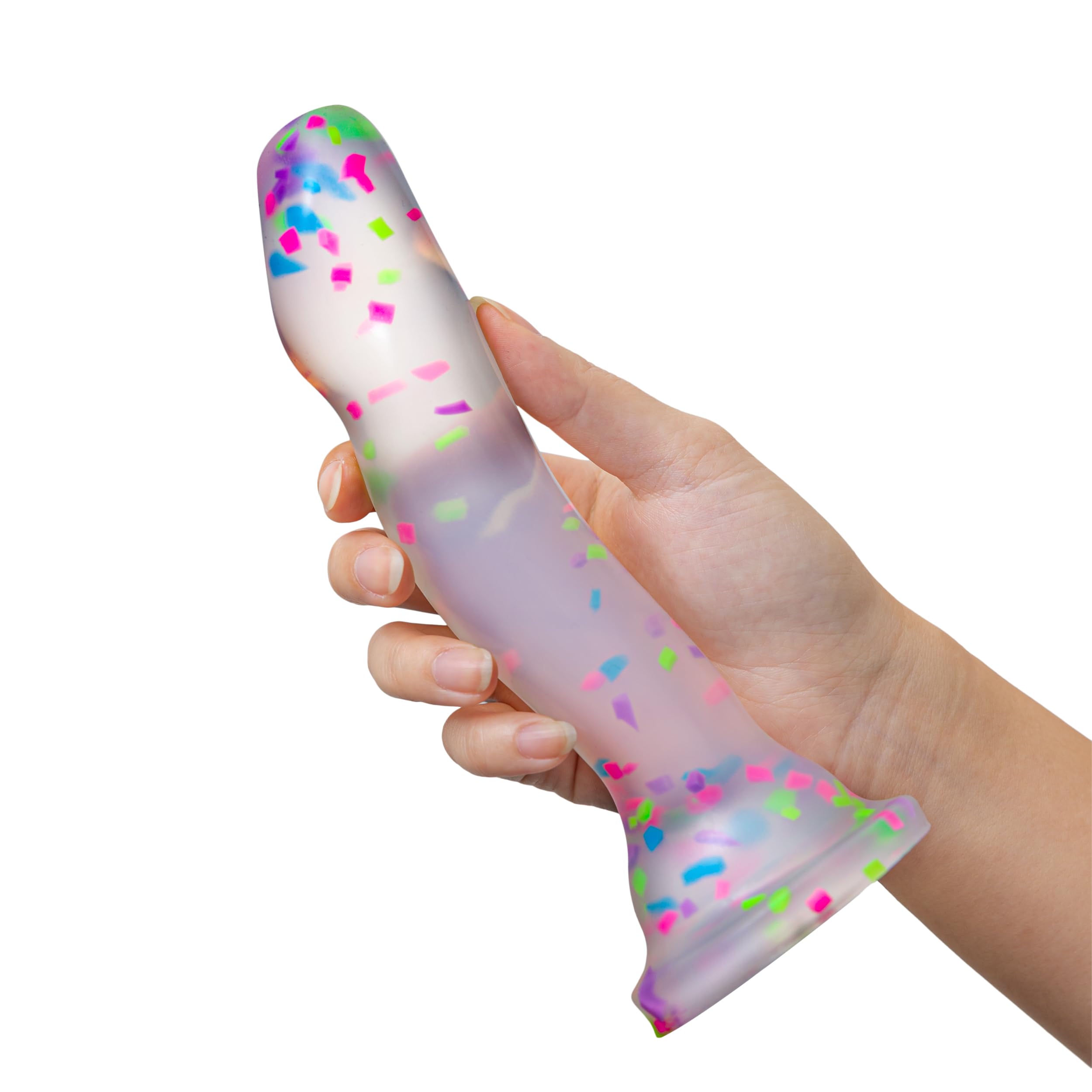 Blush Novelties Neo Elite Purio Silicone Glow in The Dark Dildo - 7.5 Inch Clear Dildo with Fun Confetti - Thoughtful Curves for G Spot & P Spot Pleasure - Silky Smooth Non Pourous - Sex Toy