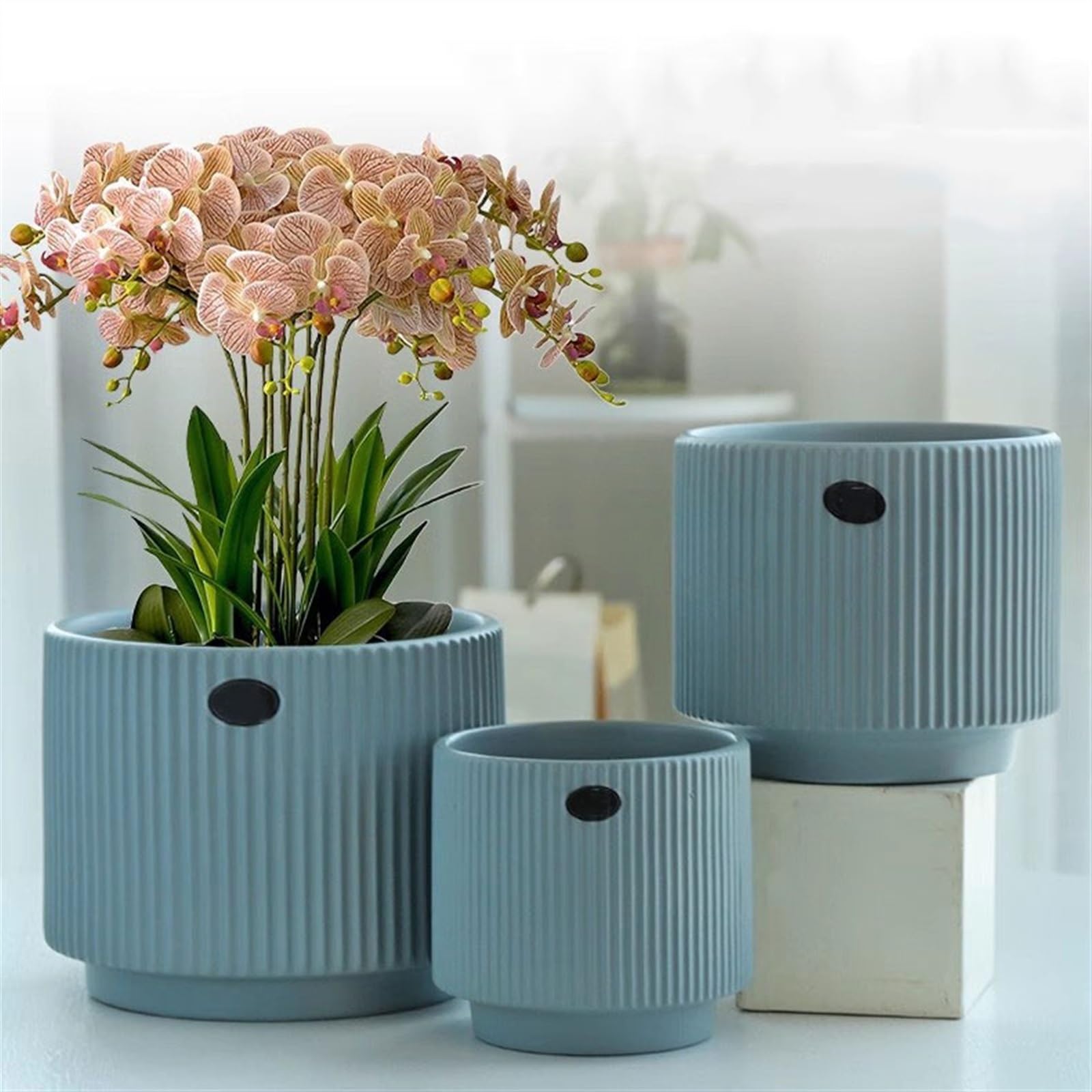 doniczki, Ceramiczna doniczka bardzo duża kaliber Phalaenopsis z tacką do wiszących róż storczykowych wnętrz(White,S)