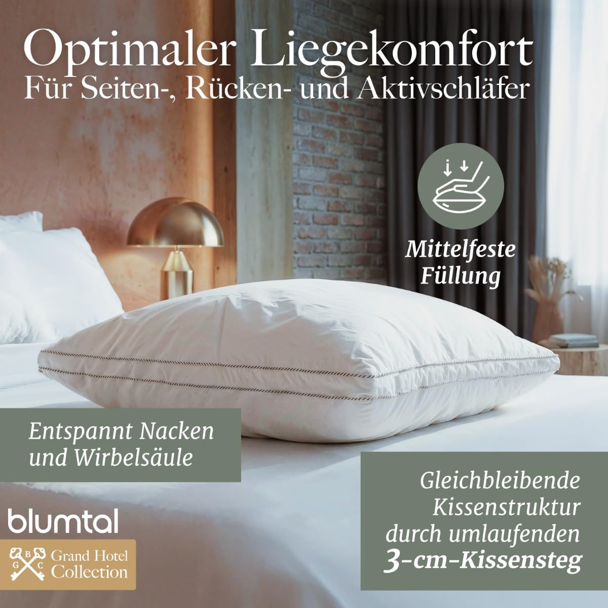 Blumtal Federkissen 80 x 80 cm 2er Set mit 3-Kammer-Füllung - Oeko-TEX zert. Kopfkissen 80x80 2er Set Federfüllung - Ultra stützender Federkern + HCS-Außenkammern - Bauchschläferkissen, Weiß