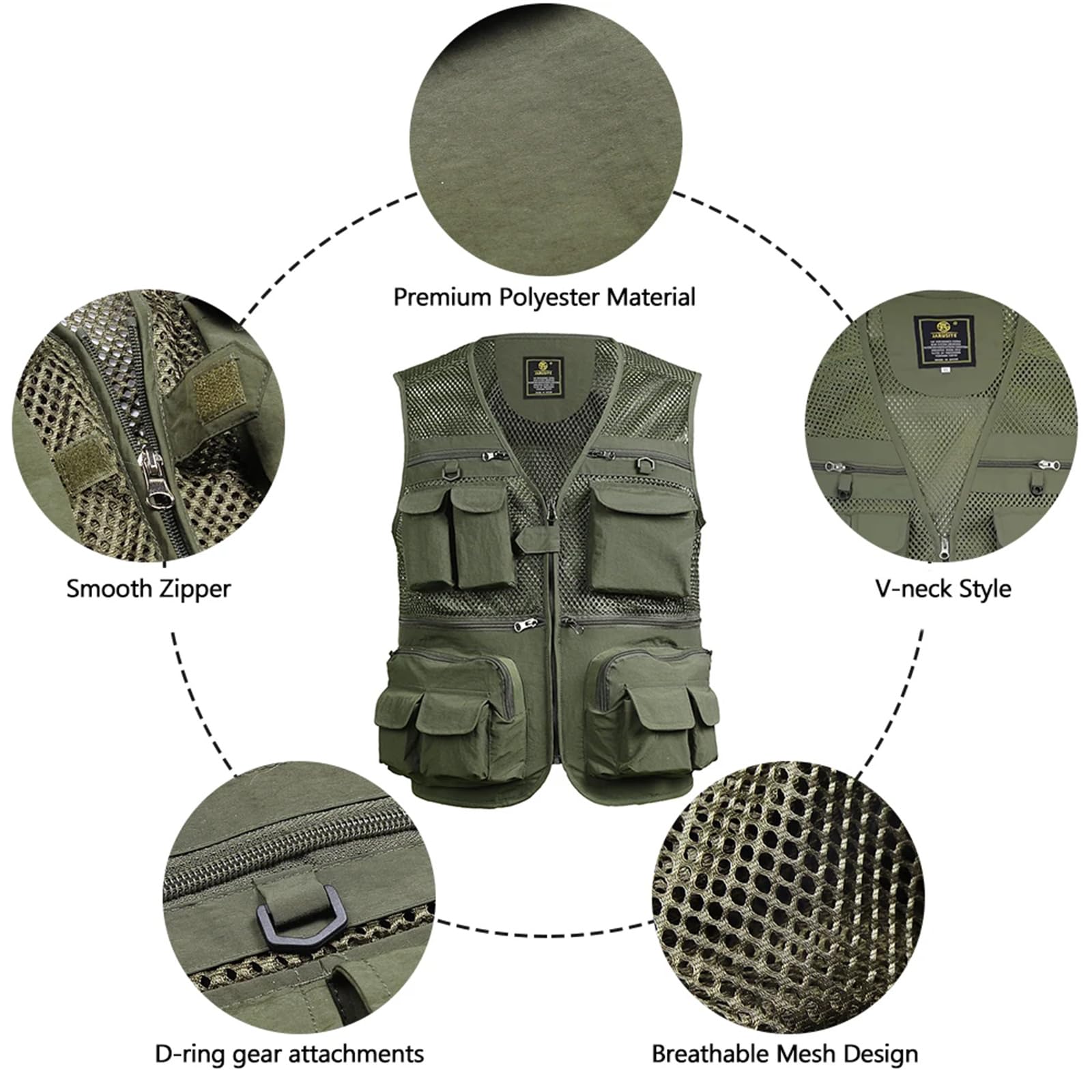 Gilet da Pesca da Uomo Gilet da Pesca Traspirante da Viaggio in Rete con Tasche con Cerniera Gilet da Lavoro Estivo per attività all'aperto