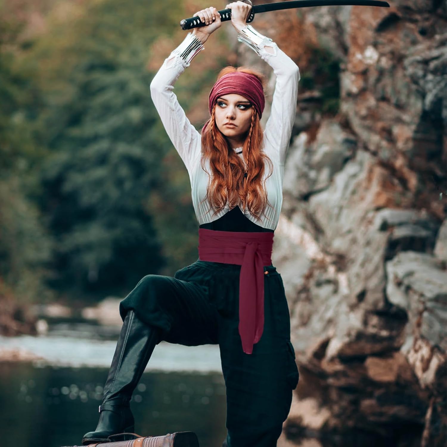 CICOCI Men Pirate Costume Accessories Set For Women Pirate Hat Pirate Head Scarf Pirate Sash Belt Dress Accessories - Image 3