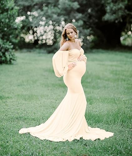 Miniatura 2 de Vestido de fotografía de maternidad para mujer sexy cuello en V profundo manga larga encaje para la playa vestido de embarazo transparente para