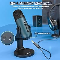 Vista 4 de ZealSound Micrófono de condensador USB, micrófono de computadora para juegos, micrófonos Plug & Play para PS 4 y 5. Ajuste de monitor y control