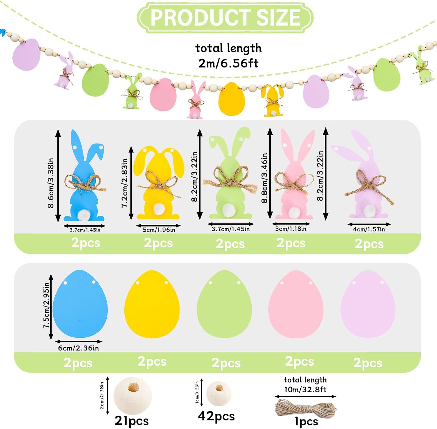 Fangoo Easter DIY Wood Bunny Garland Craft Easter Beads Banner Rabbits Hanging Garland for Wall Fireplace Shelf Mantle Display Indoor Outdoor Decoration for Home Spring Decor Party Supplies image 2