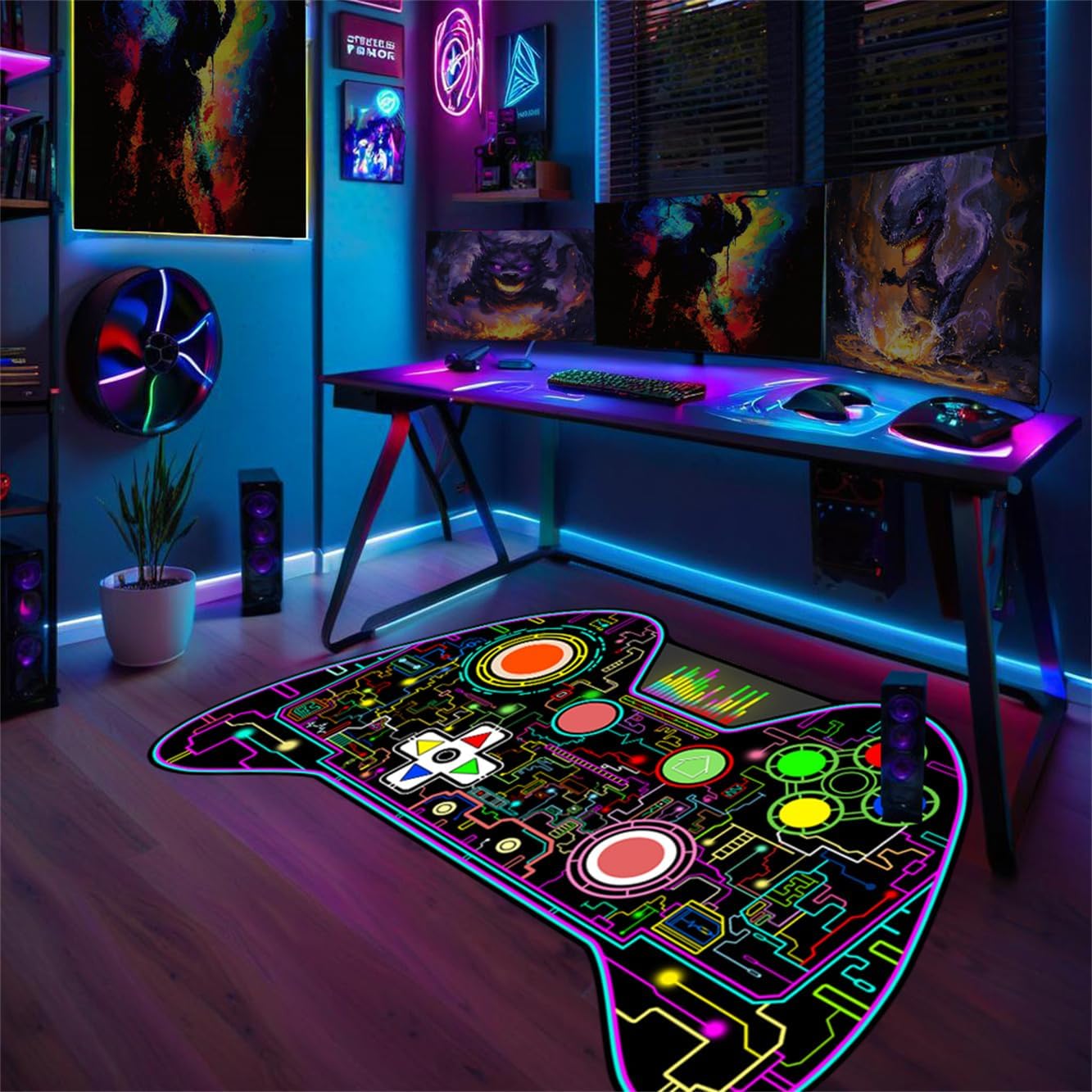 Video Game Shaped Carpet Rug - Gamepad Shaped Area Rug for Boys Bedroom Gaming Themed Area Rugs Kids Boys Gaming Room Decor, 4.5x6 Feet