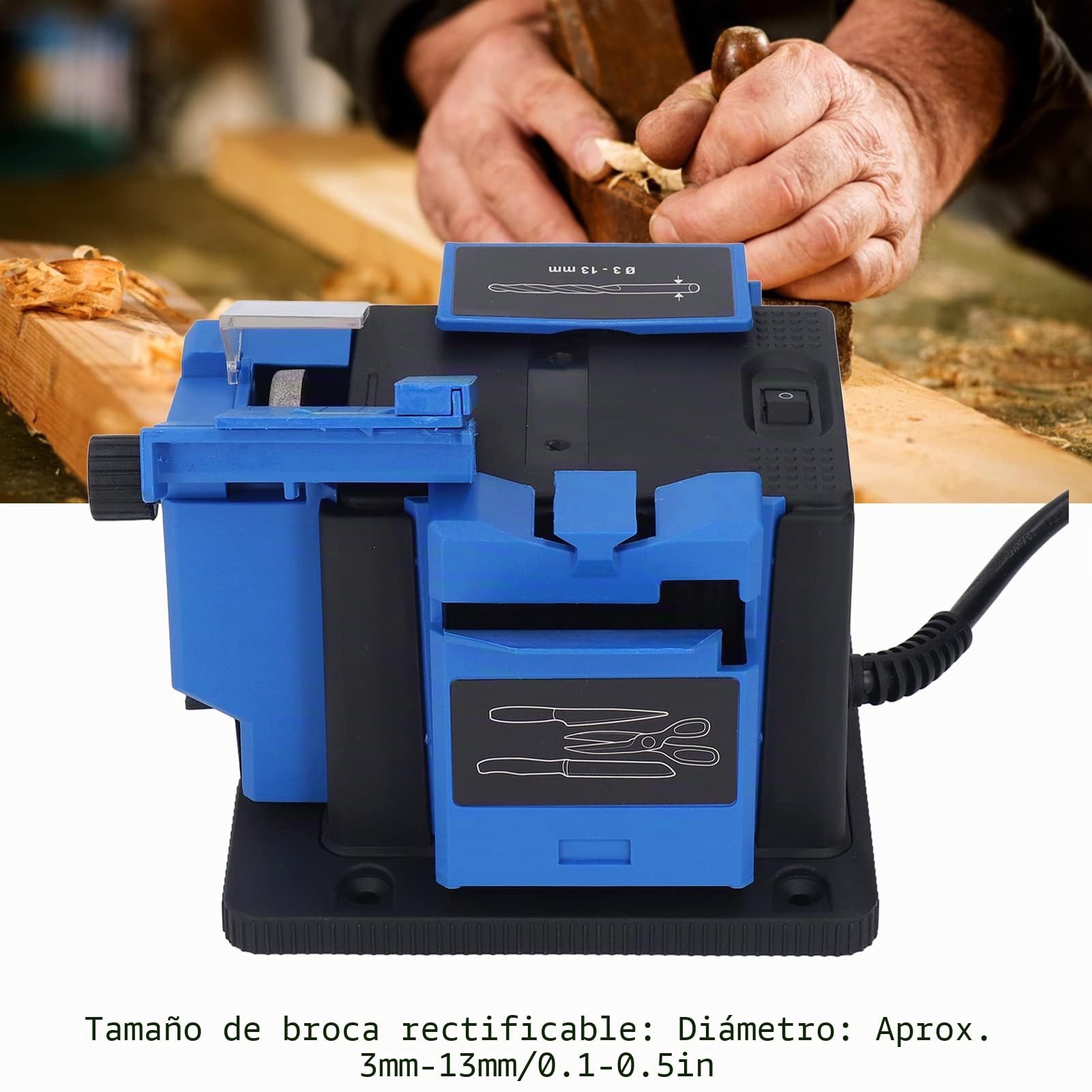 Fafeicy Afilador de Brocas ajustable, Afilador Multitarea de 65 W, Cortadora Eléctrica de Alta Resistencia, Máquina Afiladora de 15 a 50 para Moler, Herramientas Rotativas