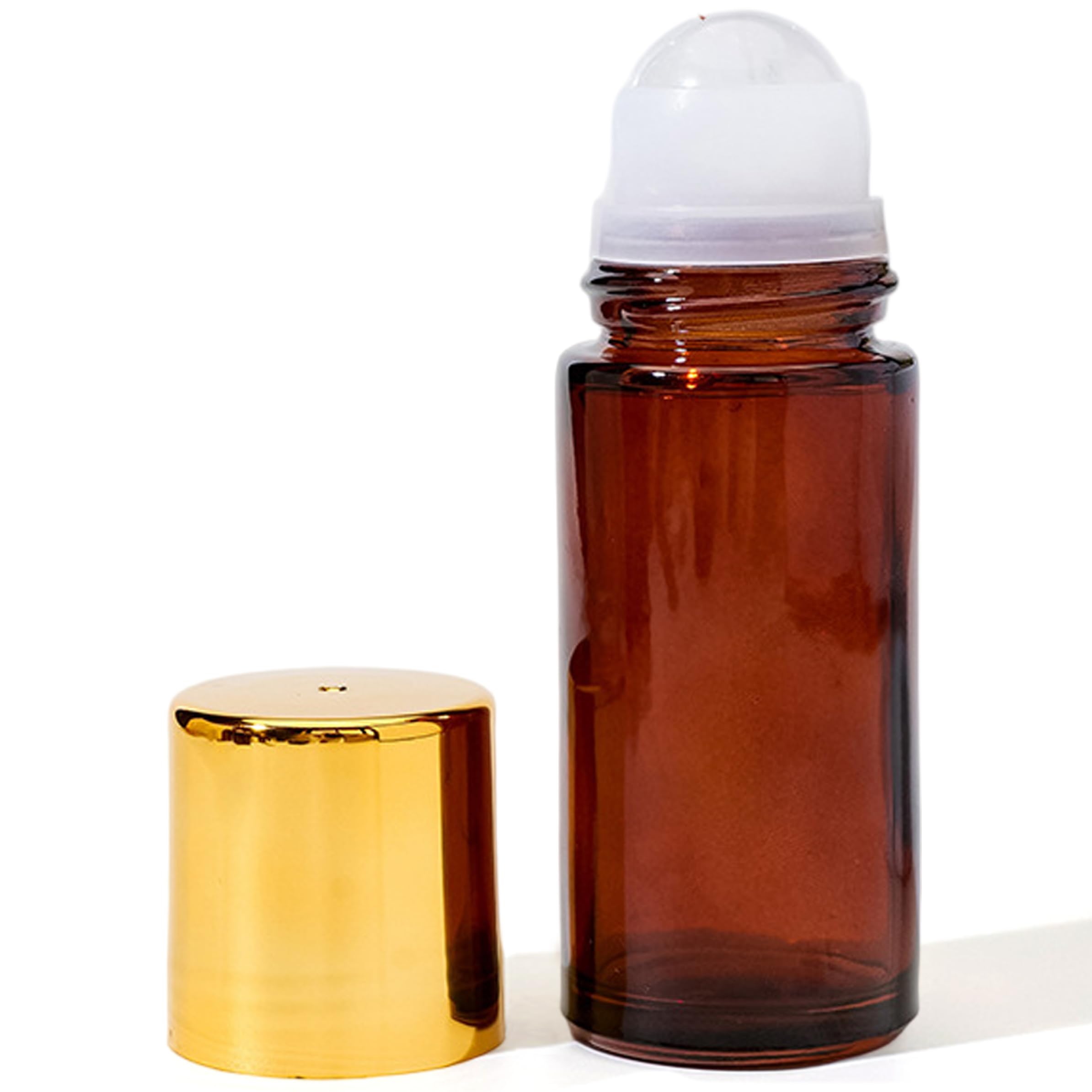 Botellas Vacías Rollerball de 50 Ml, Botella Roll on de Vidrio Ámbar con Cristal para Aceites Esenciales, Envases de Desodorante Vacío Recargables para Viajes, Blanco