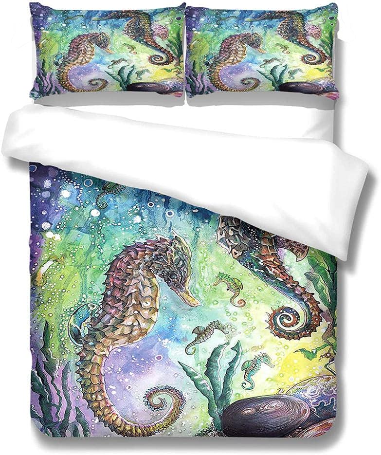 MPHWCL Funda Nórdica Cama Juvenil Chico Caballito De Mar Piedras Color Ropa De Cama Infantil 180X220cm Microfibra Ultrasuave Juego De Funda Nórdica con Cremallera Impresión 3D, Fundas De Edredón para