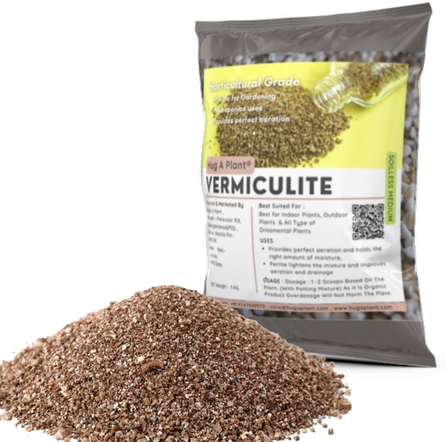 Hug A Plant | Vermiculite for Gardening | 100% Natural Vermiculite | an Organic Soil Additive | Improves Soil Aeration, Drainage, and Porosity (Home & Garden) (1 KG)