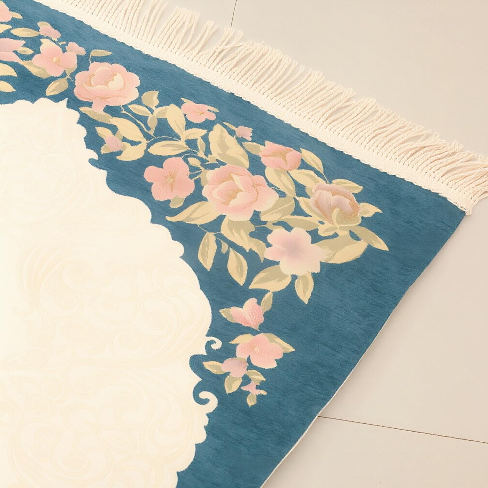Tapis moderne brodé en chenilles 70 x 120 cm Base antidérapante Motif floral Tapis pour couloir, salle à manger, musulmans, prière islamique