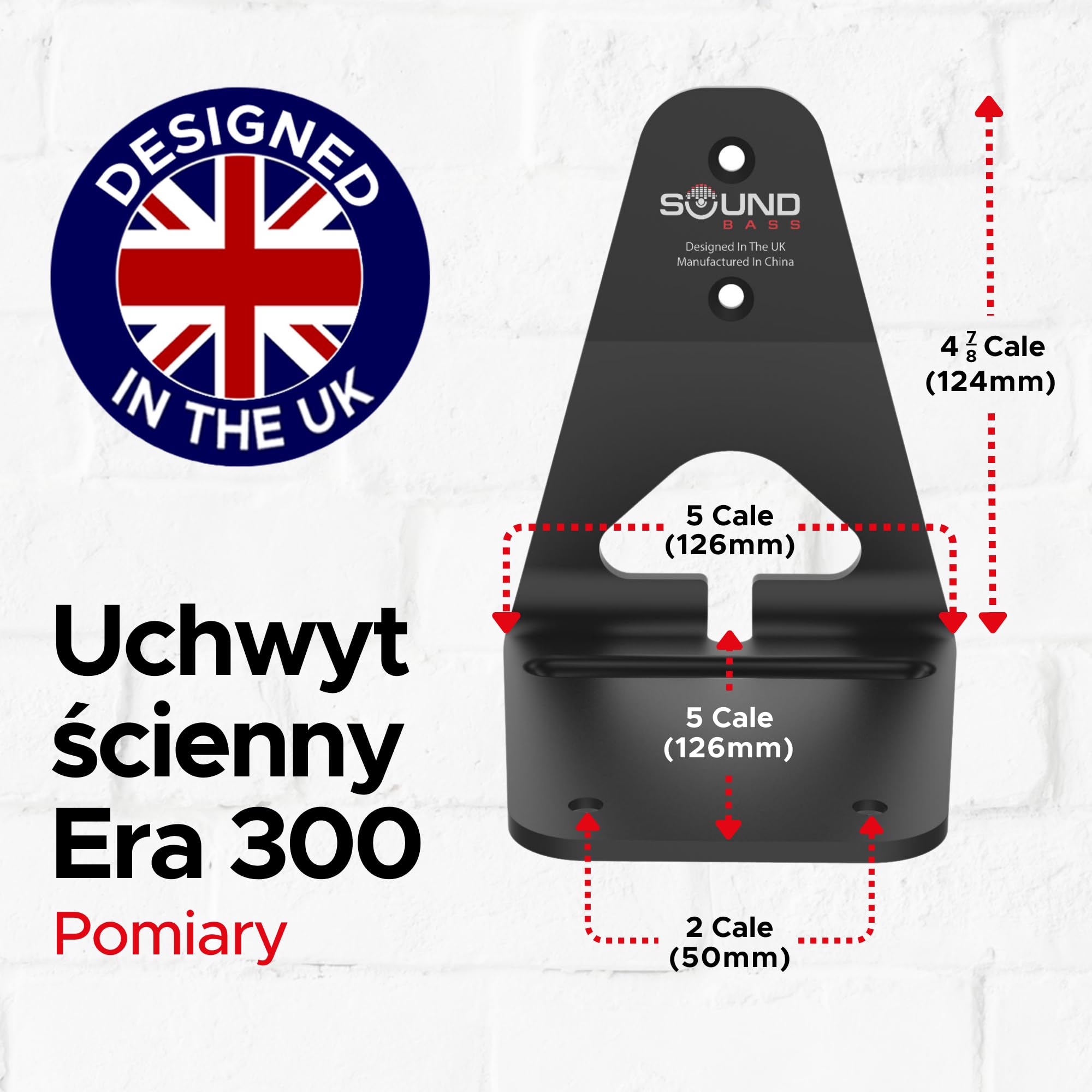 Sound Bass ERA300 Uchwyt Ścienny, Niski Profil, Czarny, Zestaw Podwójny, Kompatybilny z Głośnikiem Sonos ERA 300, Kompletny ze Wszystkimi Elementami Montażowymi