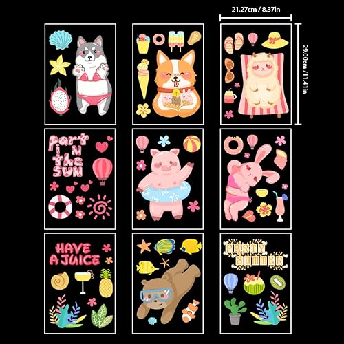 Miniatura 3 de Spring Window Clings for Glass Windows-9 Sheets Summer Window Clings Flowers Butterfly Window Decals Puppy Cat Cute Animal Stickers for Kids Bedroom