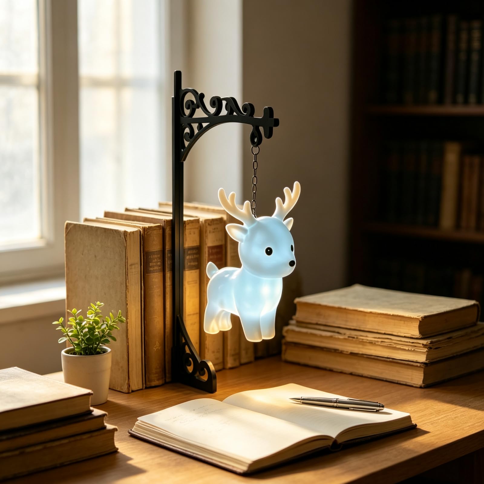 Vintage LED Nachtlicht mit Eulenmotiv, Dekorative Bücherregal Lampe, Warmes Licht für Schreibtisch, Leseecke & Innendekoration (Light Blue,15cm)