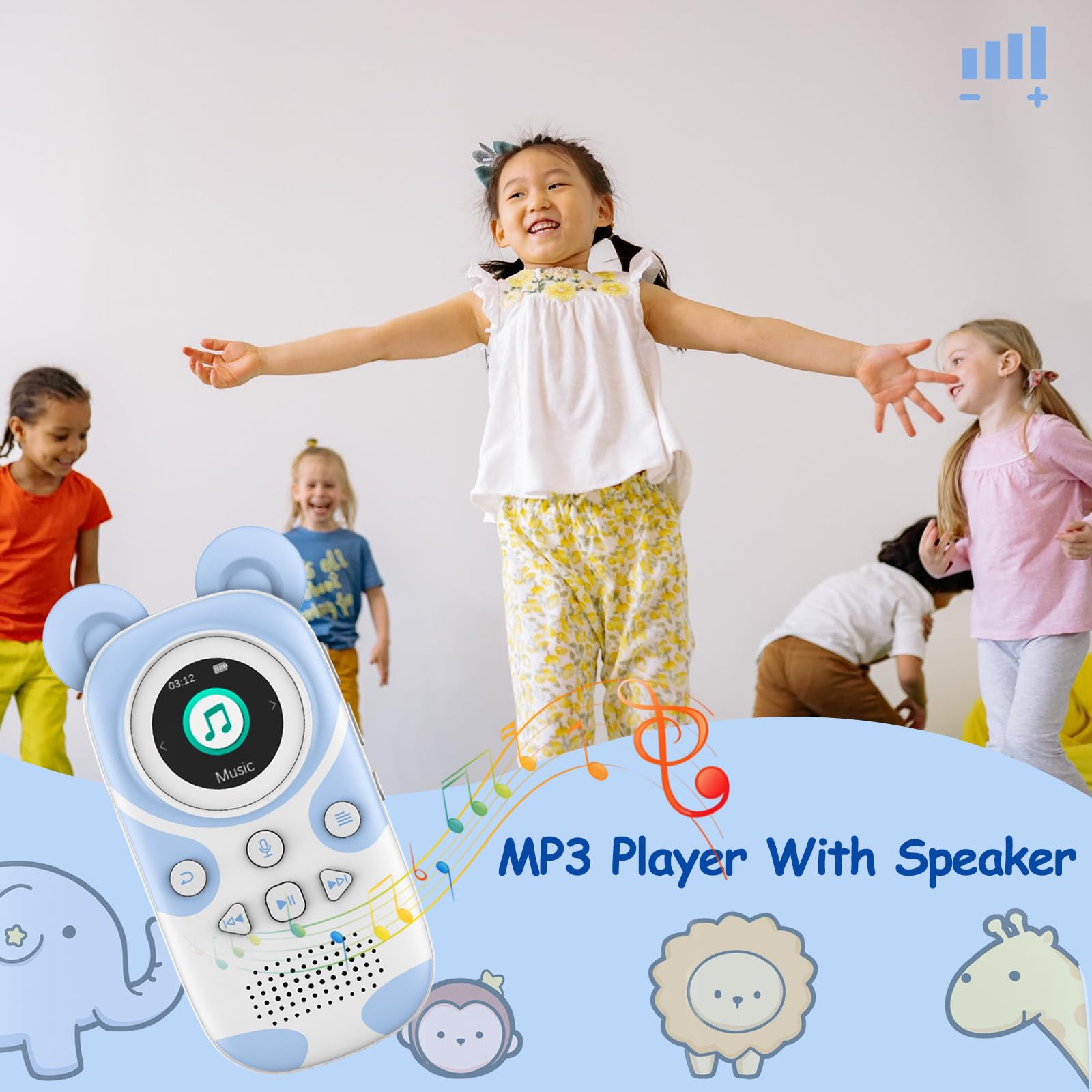 64GB MP3 Player Kids Bluetooth 5.3 con Altavoz para Auriculares Soporta Radio FM, Despertador, grabación con un botón, función cronómetro