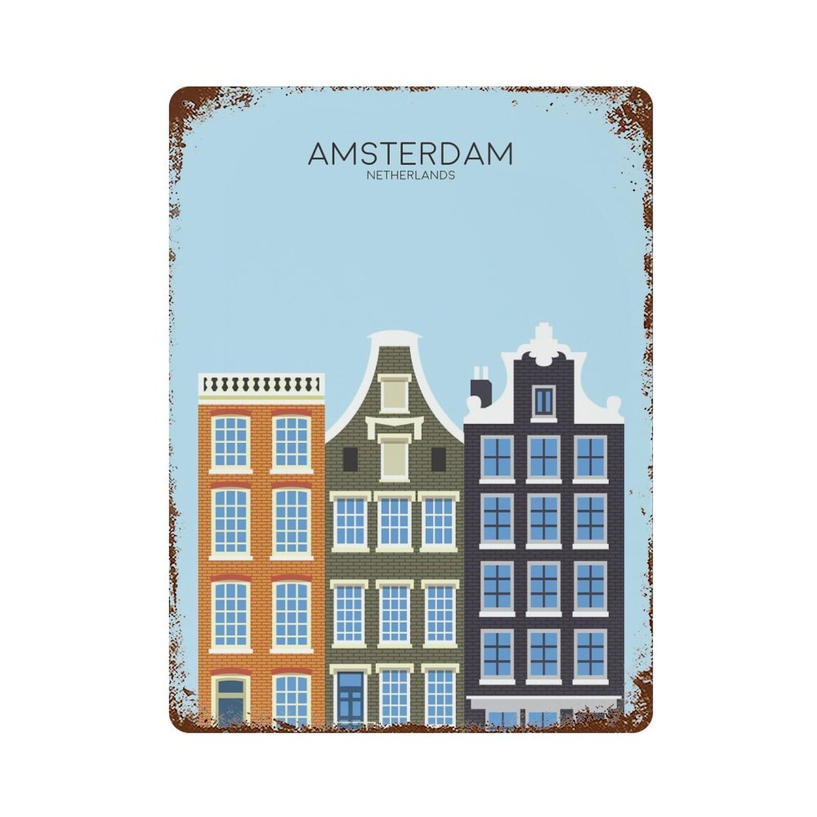 Amsterdam Travel Snippet Rustic Tin Plaque 15.7"x11.8", for Shed, Workshop And Garage Wall Decor, Rustic Home Decor