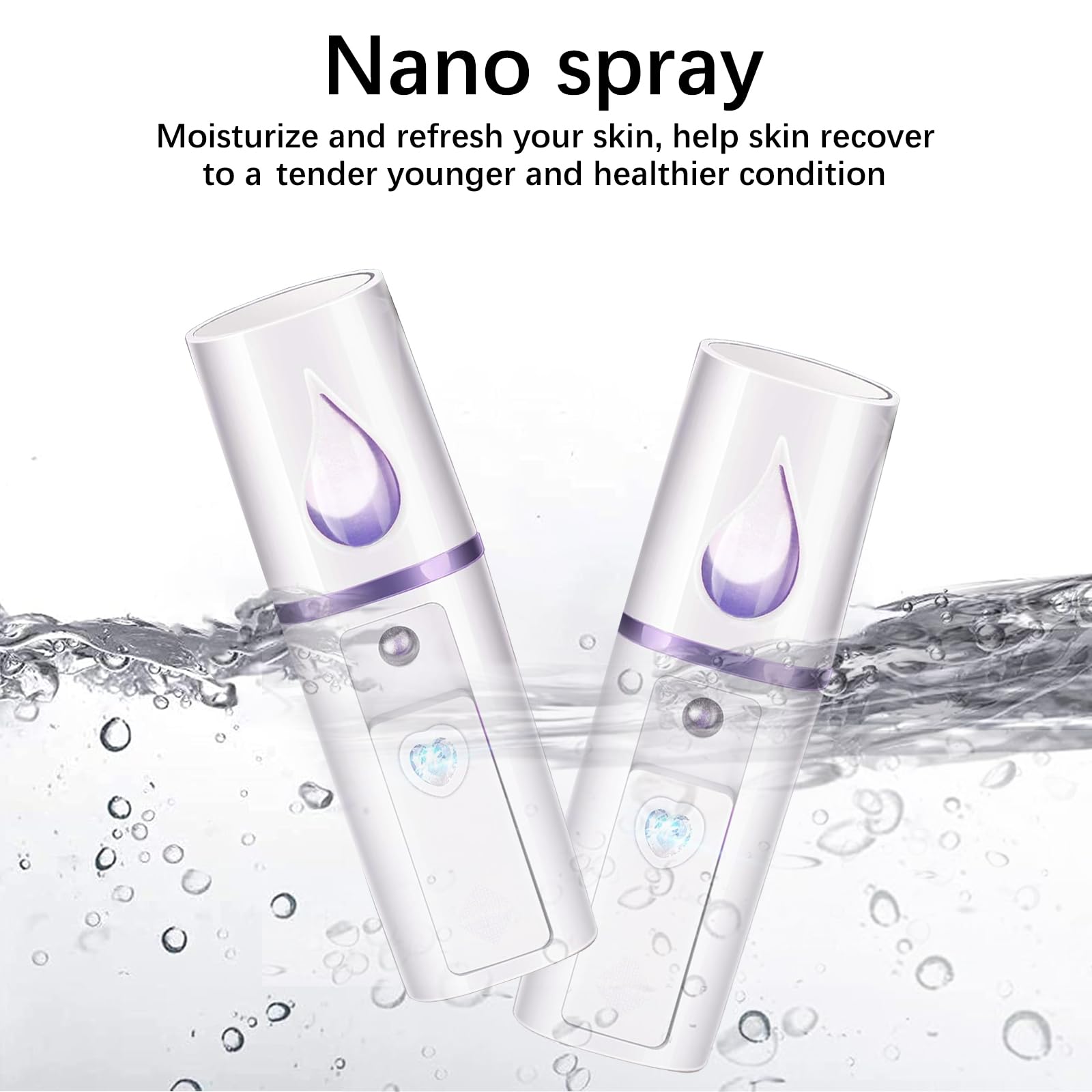 Nano Facial Steamer Mist Spray,Foggy Spray,2 Stück Nano Gesicht Mistertragbarer,Befeuchtung Handheld Hydratation Meter Nebelsprüher Mit Spiegel Design Bequeme USB Wiederaufladbare Weiß