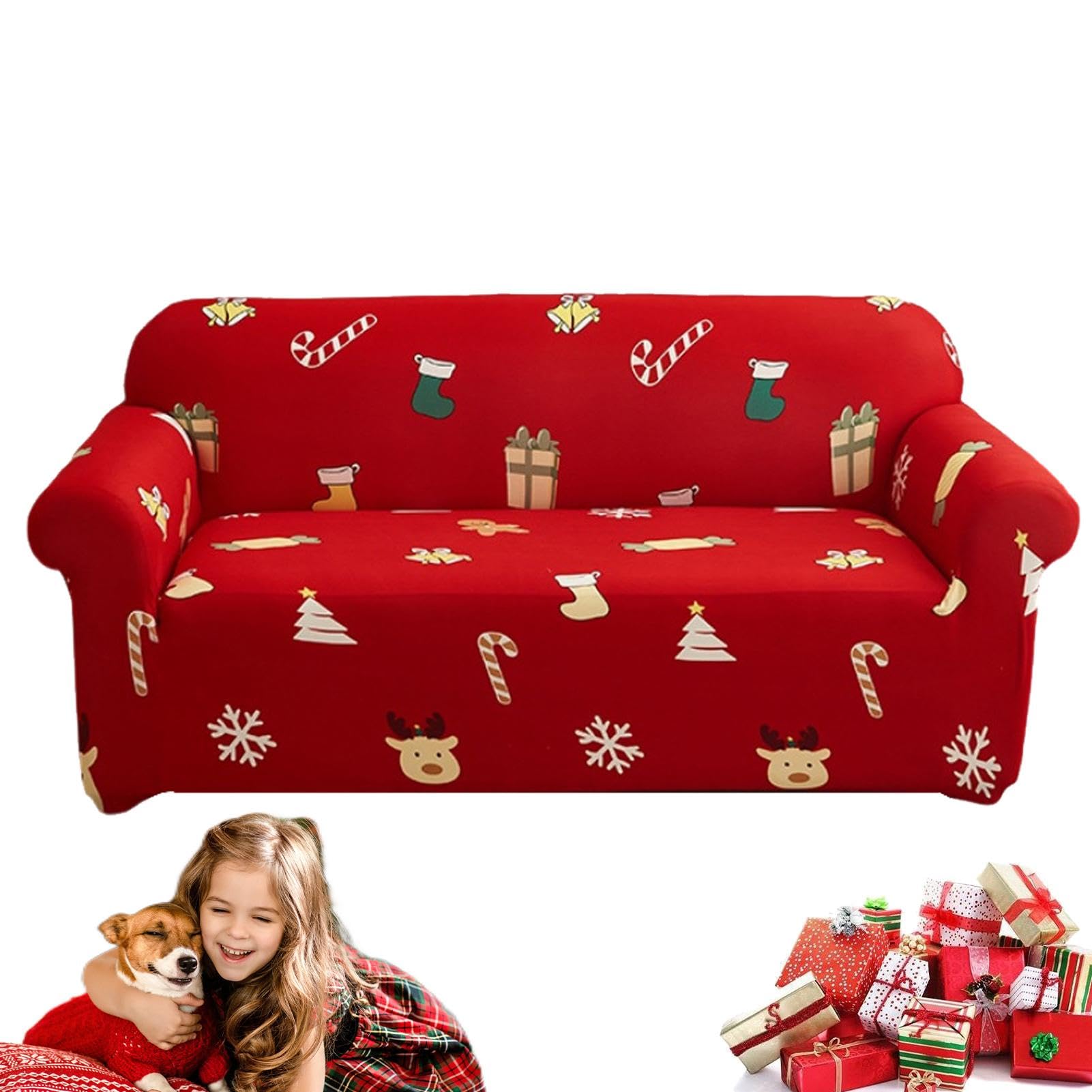 Housse de canapé lavable pour rénover un meuble usé avec un décor de Noël extensible