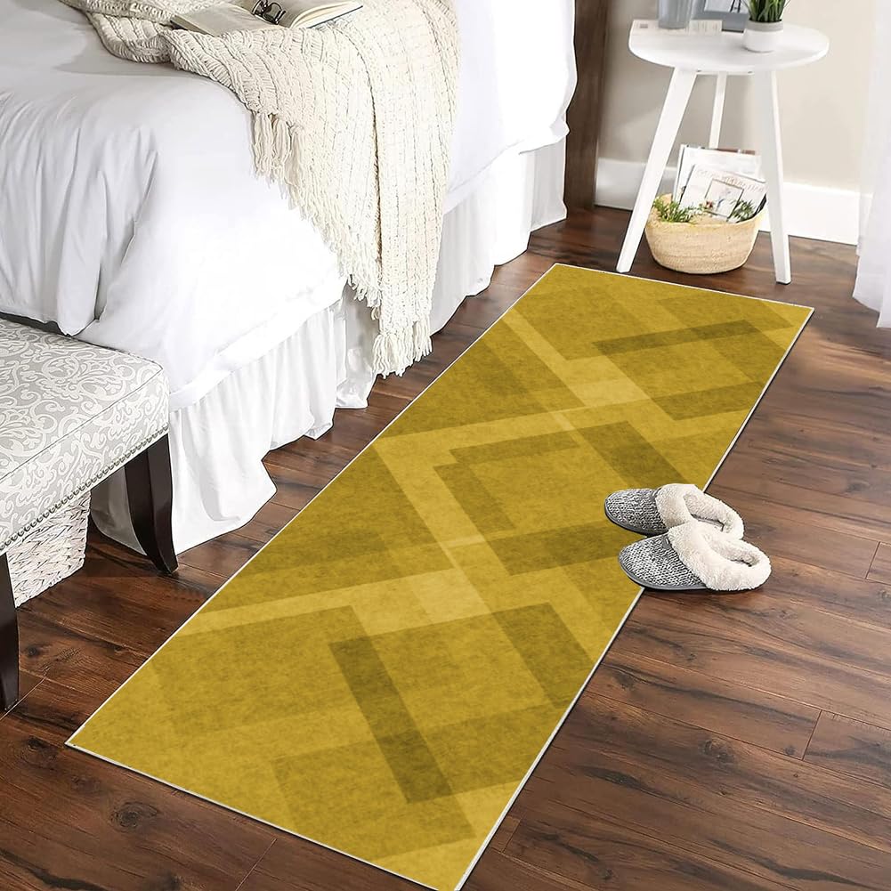Läufer Teppich Flur rutschfest 120x360cm Gelb Teppichläufer Lang Meterware Waschbar Küchenläufer KorridorEinfarbig Polyester Wohnzimmer Schmutzfangmatte