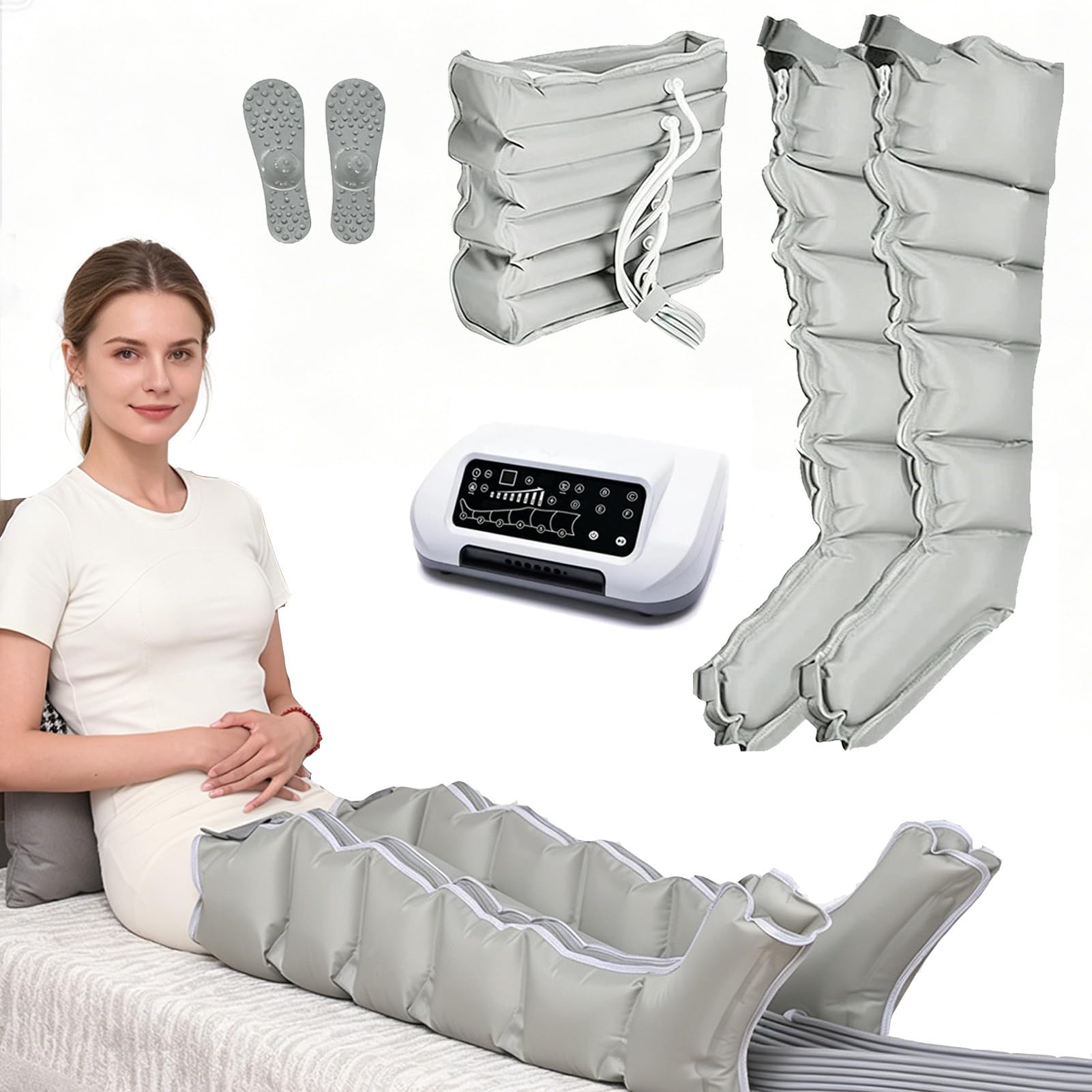 Joyfitness Air Compression Leg Massager, Lymphatic Drainage Machine, 6-Cavity Leg Compression System with Pressure Sensor, Wireless Control, Auto Exhaust, Relieves Swelling, Fatigue and Muscle Pain