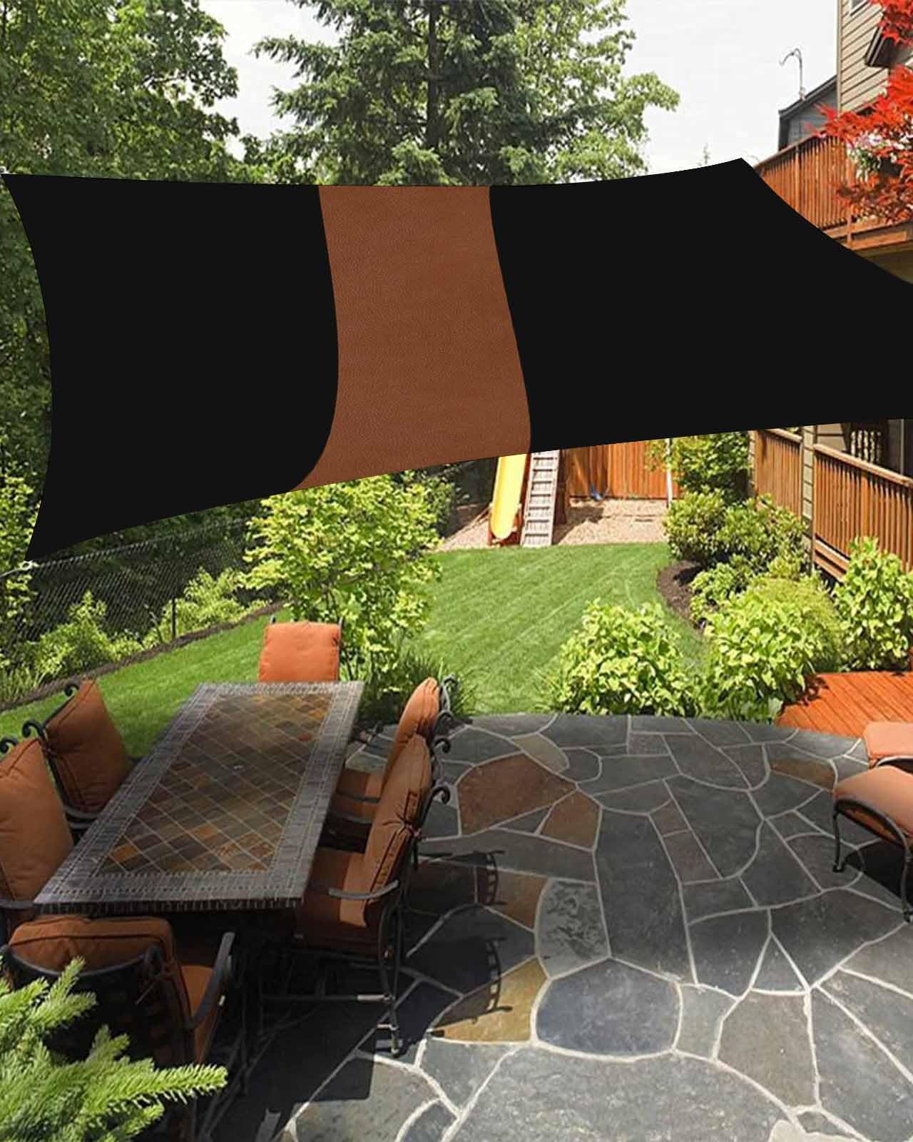 Black Stripes Sun Sail Shades Rectangle Canopy,Sunlight Block Heavy Duty Curved Backyard Shade Cover,Waterproof Sun Shades for Patios Garden Outdoor,12'x16' Contemporary Brown Geometric Stripes Boho