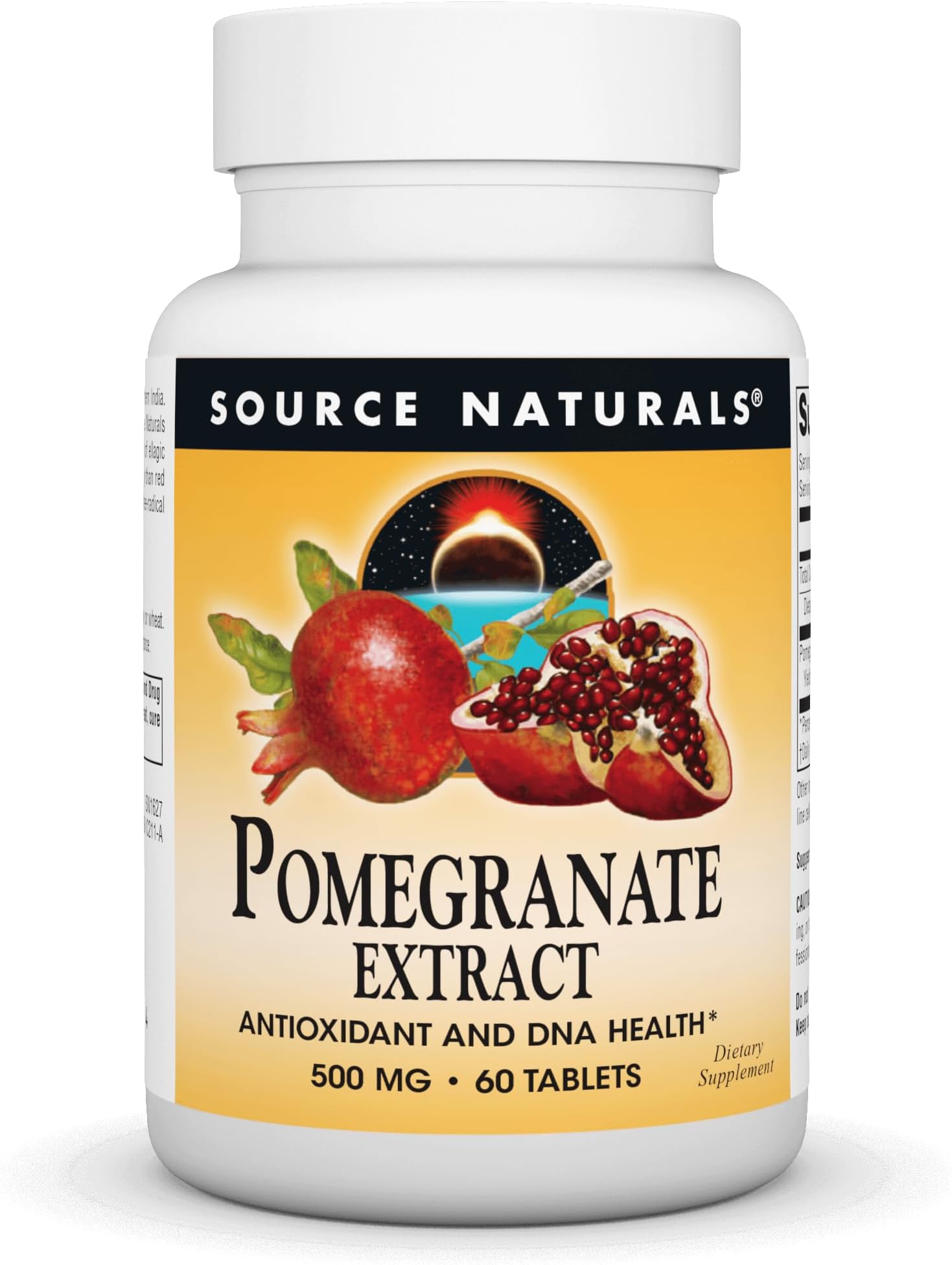 Pomegranate Extract 500mg Complete Whole Fruit Ellagic Acid Antioxidant & Added Fiber - 60 Tablets