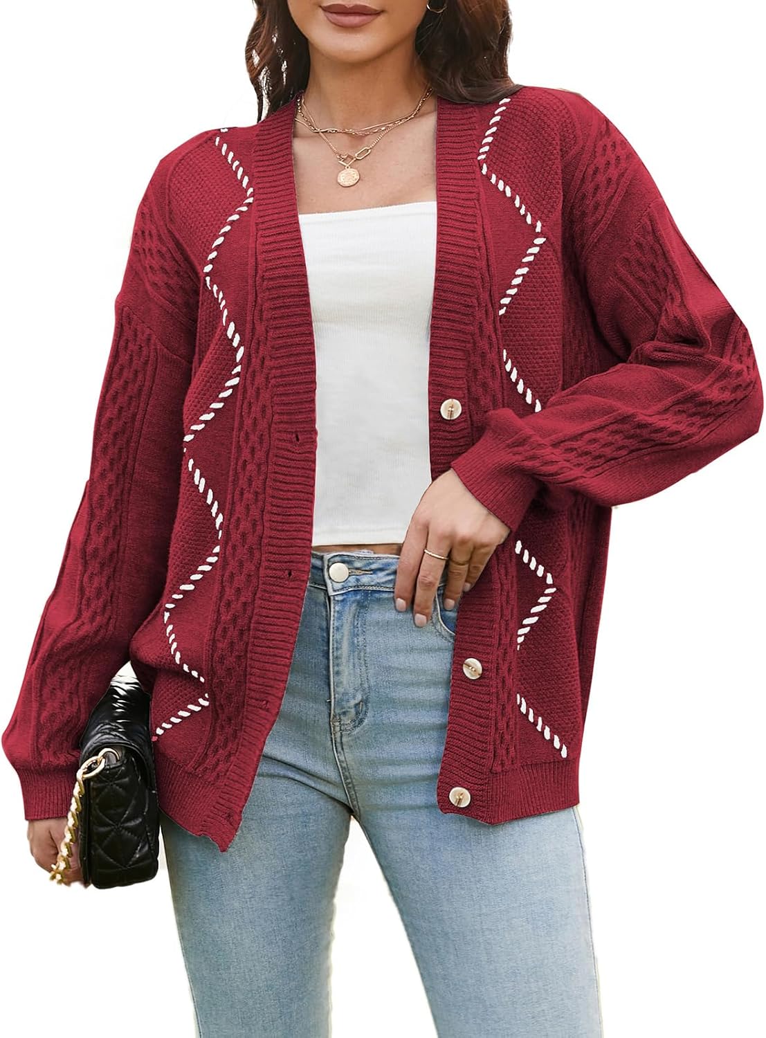 V FOR CITY Cable Knit Cardigan Women Chunky Sweater Cardigans Contrast Color Long Sleeve Coats 2024 Fall Winter V FOR CITY Cable Knit Cardigan Women Chunky Sweater Cardigans Contrast Color Long Sleeve Coats 2024 Fall Winter
