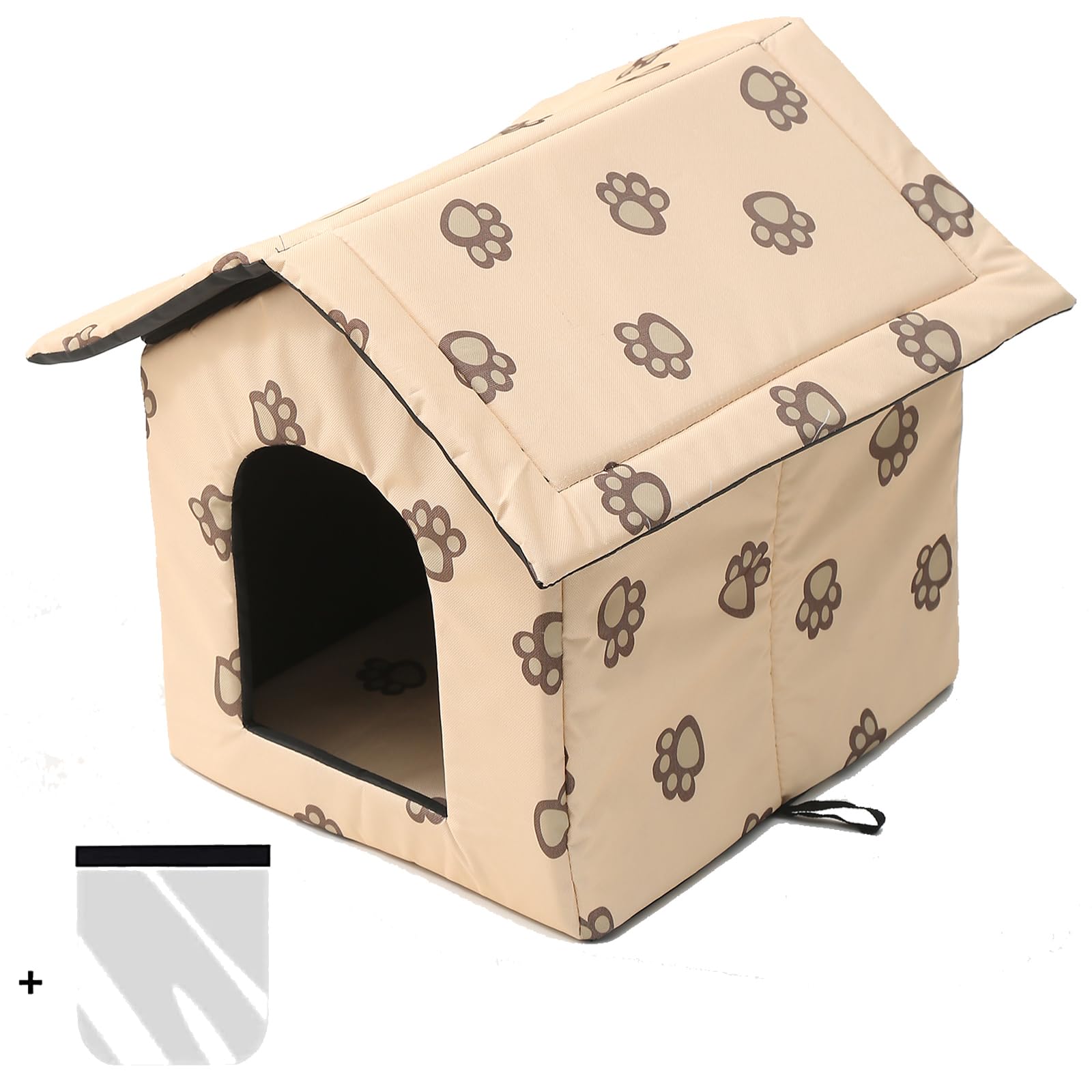 Casetta per Gatti per Esterni, Casetta per Gatti, Impermeabile, Cuccia Gatto Esterno Inverno con Tenda Timovibile (Beige, M)