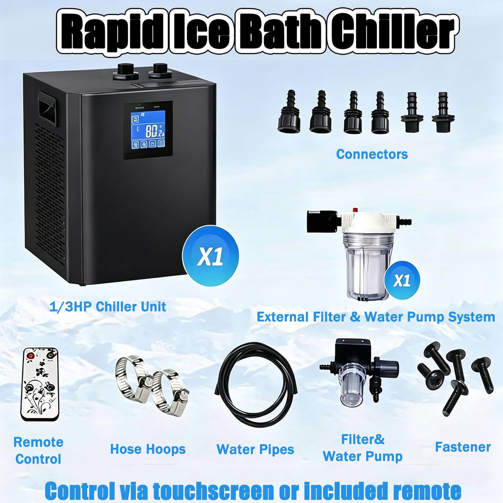 Enfriador De Agua para Bañeras De Inmersión Fría con Pantalla LED, Bomba, Control Remoto,Enfriador De Agua para Baños De Hielo para Recuperación Y Terapia Muscular En El Hogar Dualpump