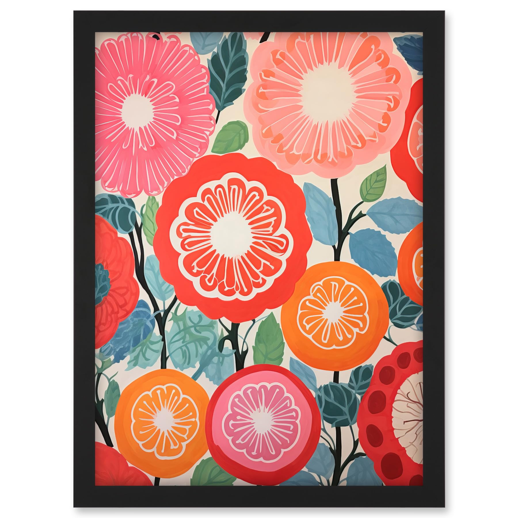 Artery8 Pomegranate Tree Flowers in Bloom Mediterranean Bright Floral Abstract Artwork Framed A3 Wall Art Print