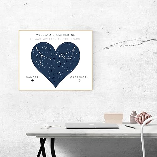 Miniatura 6 de Customizable Zodiac Poster Print with your Couples Names - Handmade Print of Heart Constellation Sign Stars Horoscope - 8x10" Satin Print (Unframed)