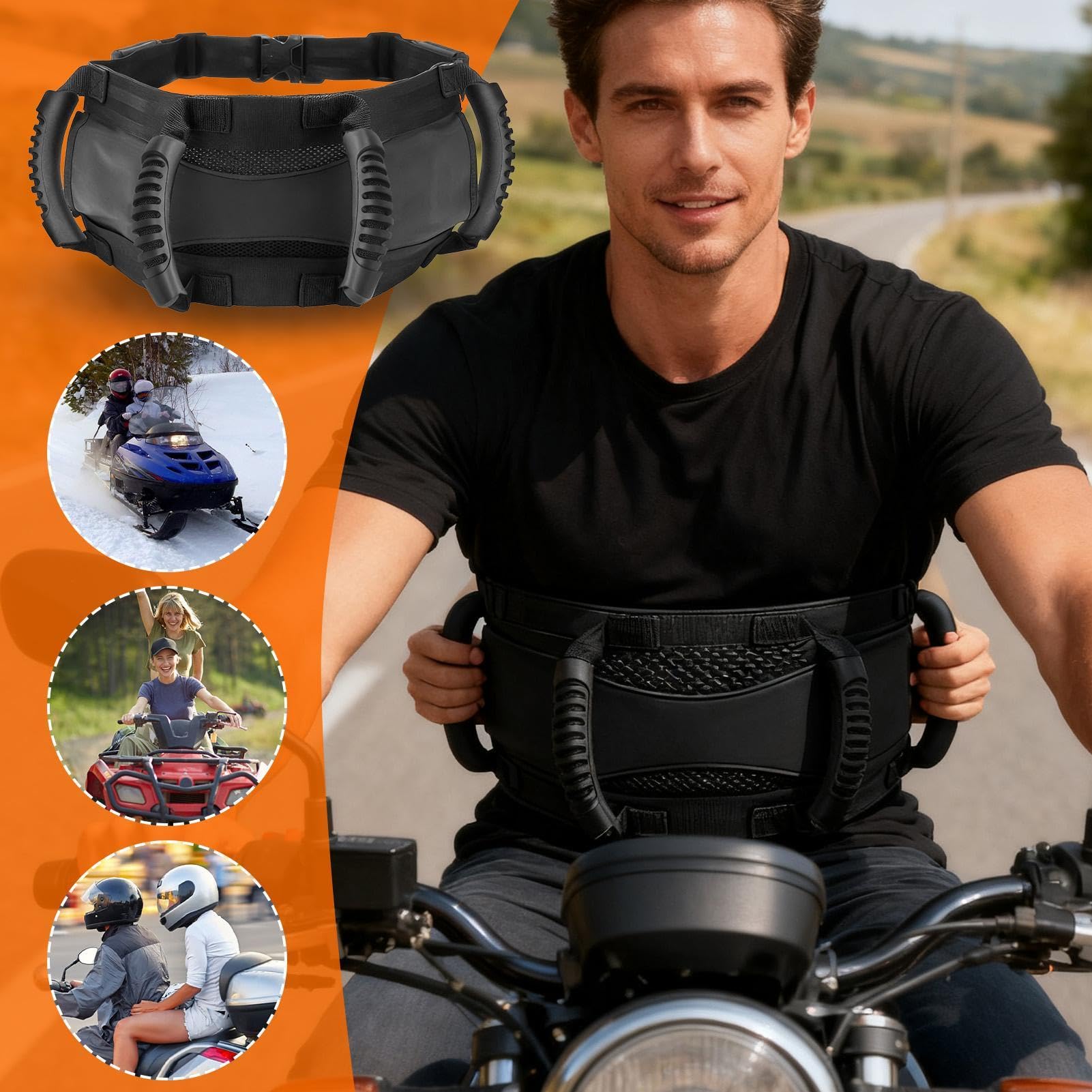 Impugnature per moto passeggero – Cintura di sicurezza regolabile | posteriore con maniglie per bambini e adulti | Supporto in tessuto Oxford per scooter a due ruote ATV