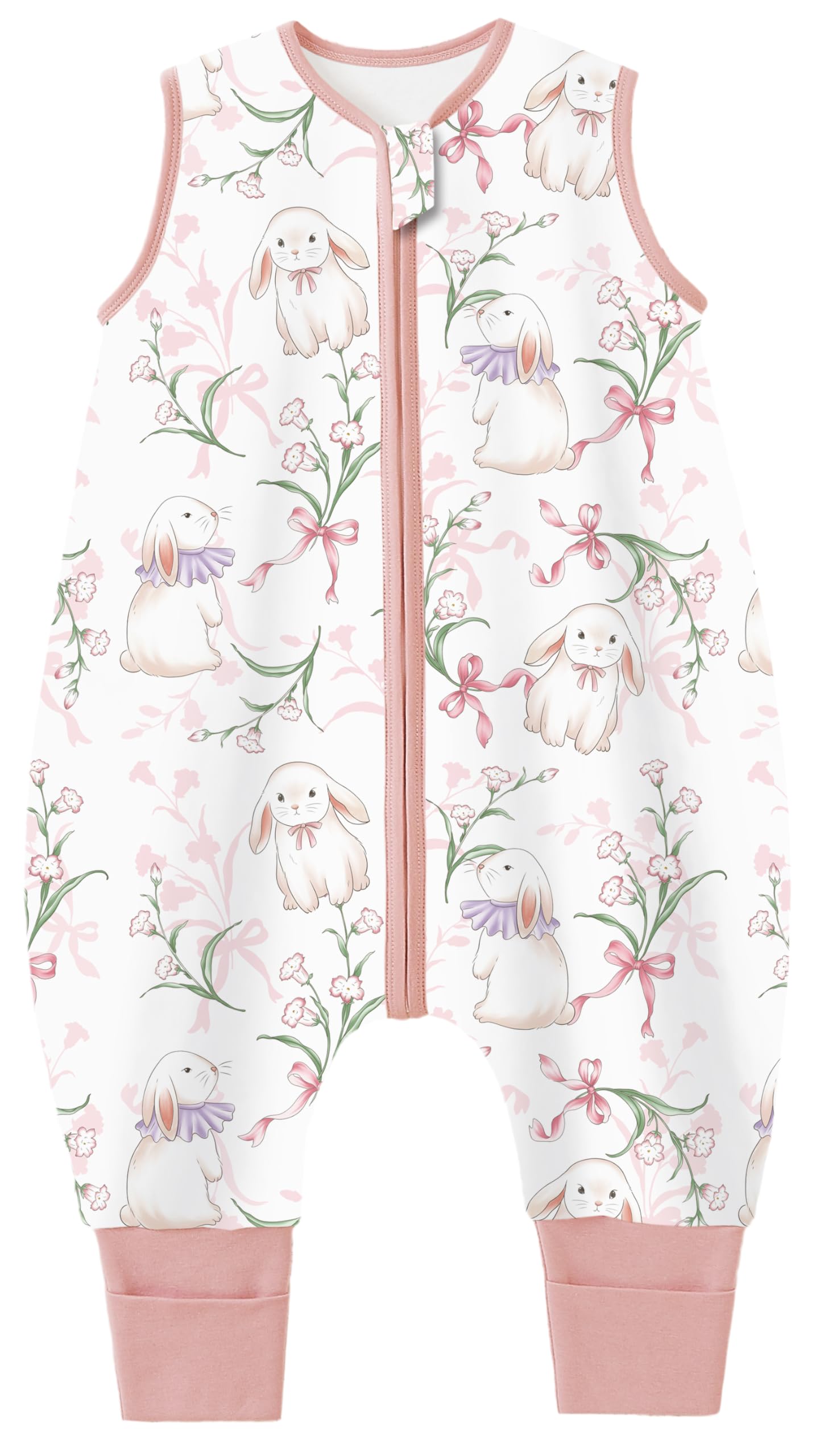 Chilsuessy Baby Sommerschlafsack mit Füßen 0.5 Tog Kleine Kinder Schlafsack mit Beinen 100% Baumwolle Schlafstrampler für Jungen und Mädchen, 0.5 Tog/Süße Kaninchen, 90cm/Baby Höhe 100-110cm