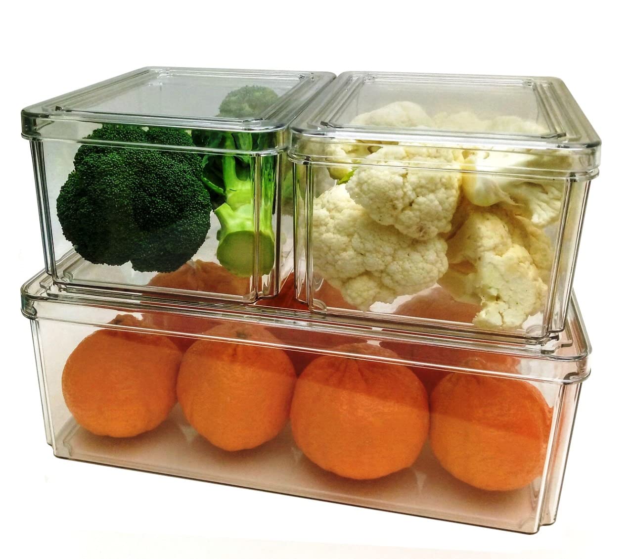 Plexel 3 Pack Refrigerator Bins with Lids, Fridge Organizers, Food