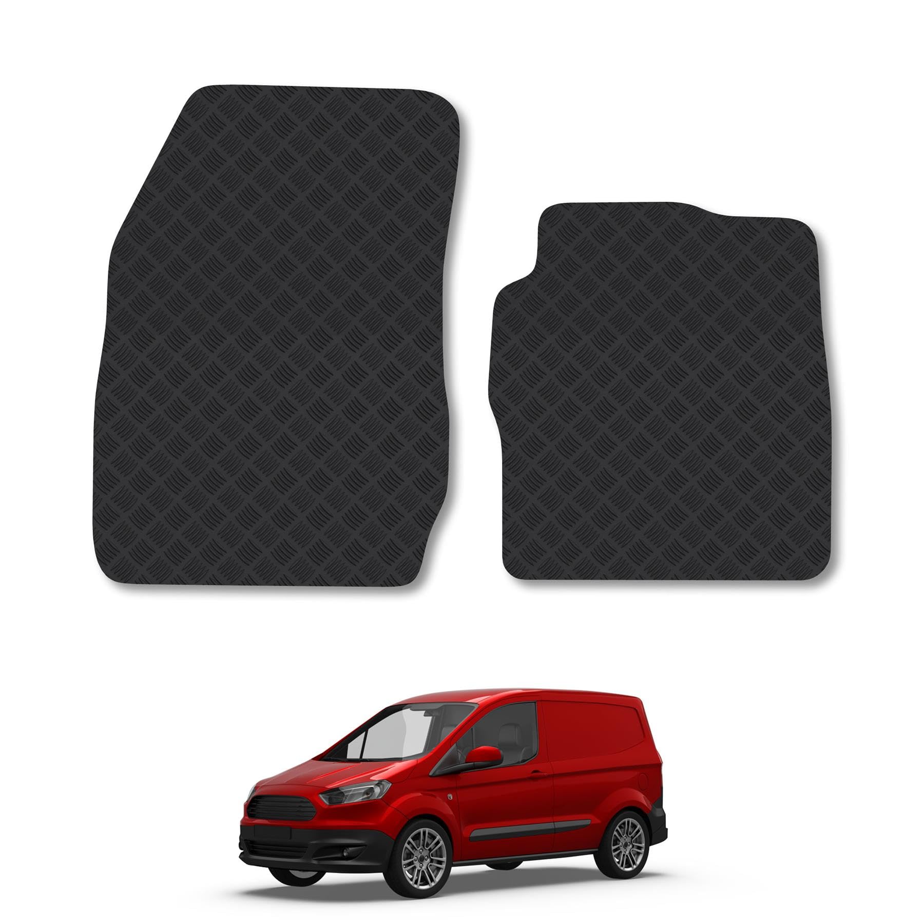 Ford Transit Courier (2014-2019) Rubber Van Mats Accessories Tailored Fit Compatible Accessory Waterproof Protection Non-Slip Car Floor Mats 3mm Thick Full Coverage Durable Coverage with Clips