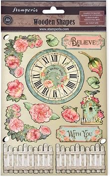 Stamperia - Coloured Wooden Shapes for Scrapbooking, Albums, Card Making, and Bullet Journals, Laser Cut, Printed for Enhanced Detail, Perfect for Hobbies, Crafts and Gifting House of Roses A5