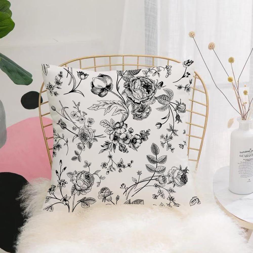 HYMSXW Cushion Cover,Throw Pillow Case Home Decorative for Living Room Bedroom Sofa Chair 20X20 Inch,with Victorian bouquet of black flowers on a white background. Garden roses tul,Pillowcase 50X50cm