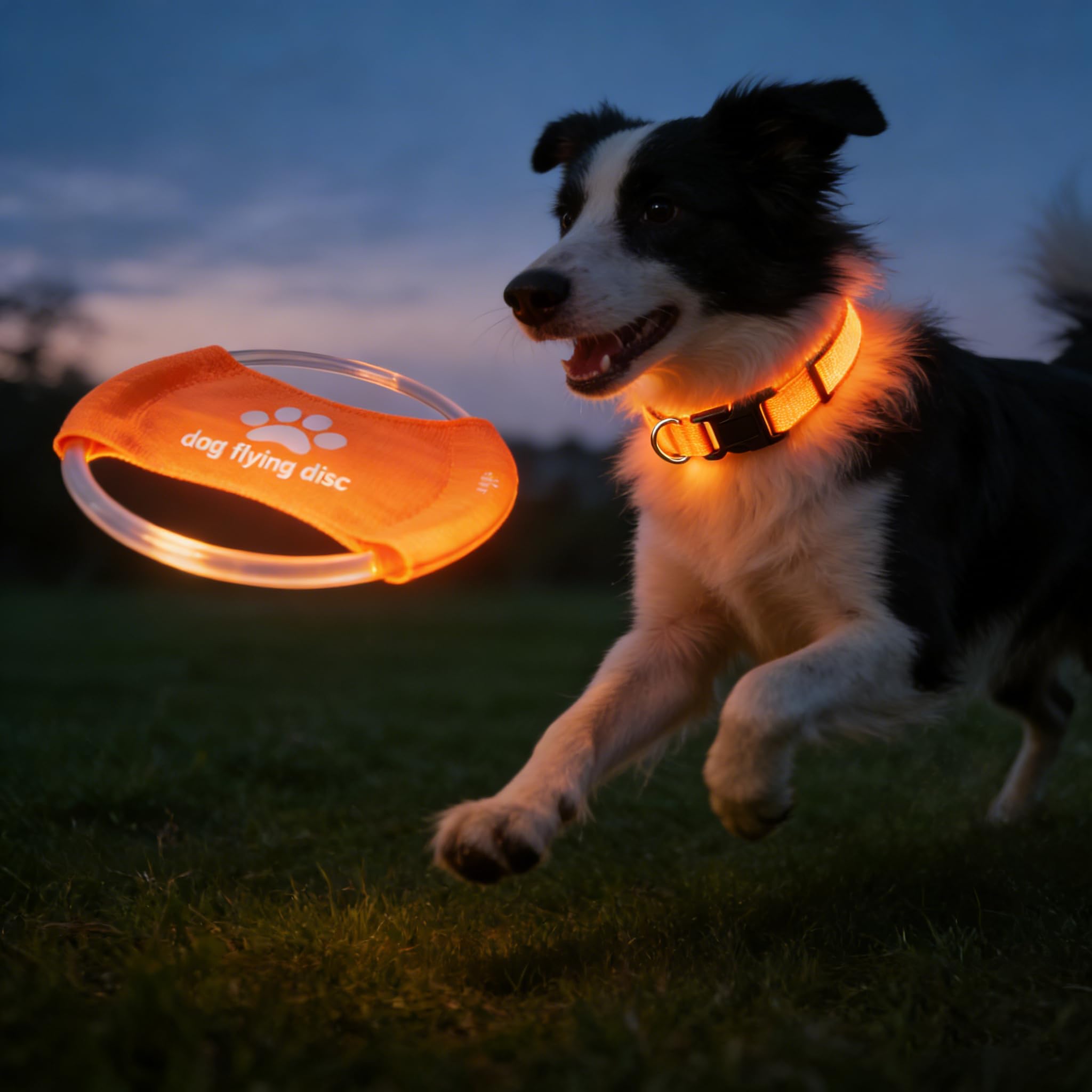 Ensemble collier lumineux pour chien et frisbee – 3 modes de couleur réglable + frisbee phosphorescent, jouet de dressage réutilisable pour chiens de petite, moyenne et grande taille