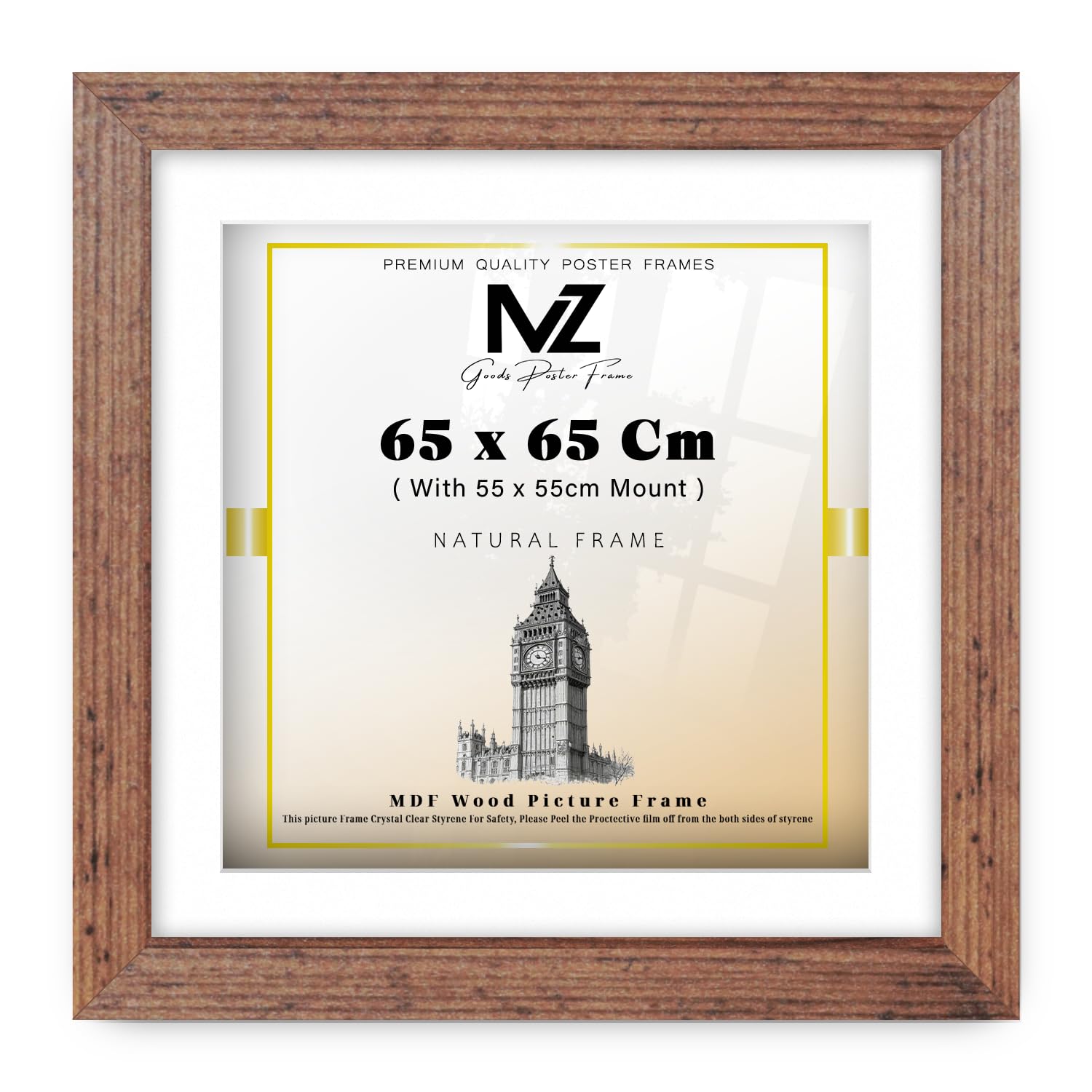 MZ GOODS | Rustic (65 x 65 Cm) with 55 x 55 Cm White Mount Poster Frame - 650 x 650 mm Photo Frame – Solid Rustic Home Décor 2' 2" x 2' 2" [ Rustic ]